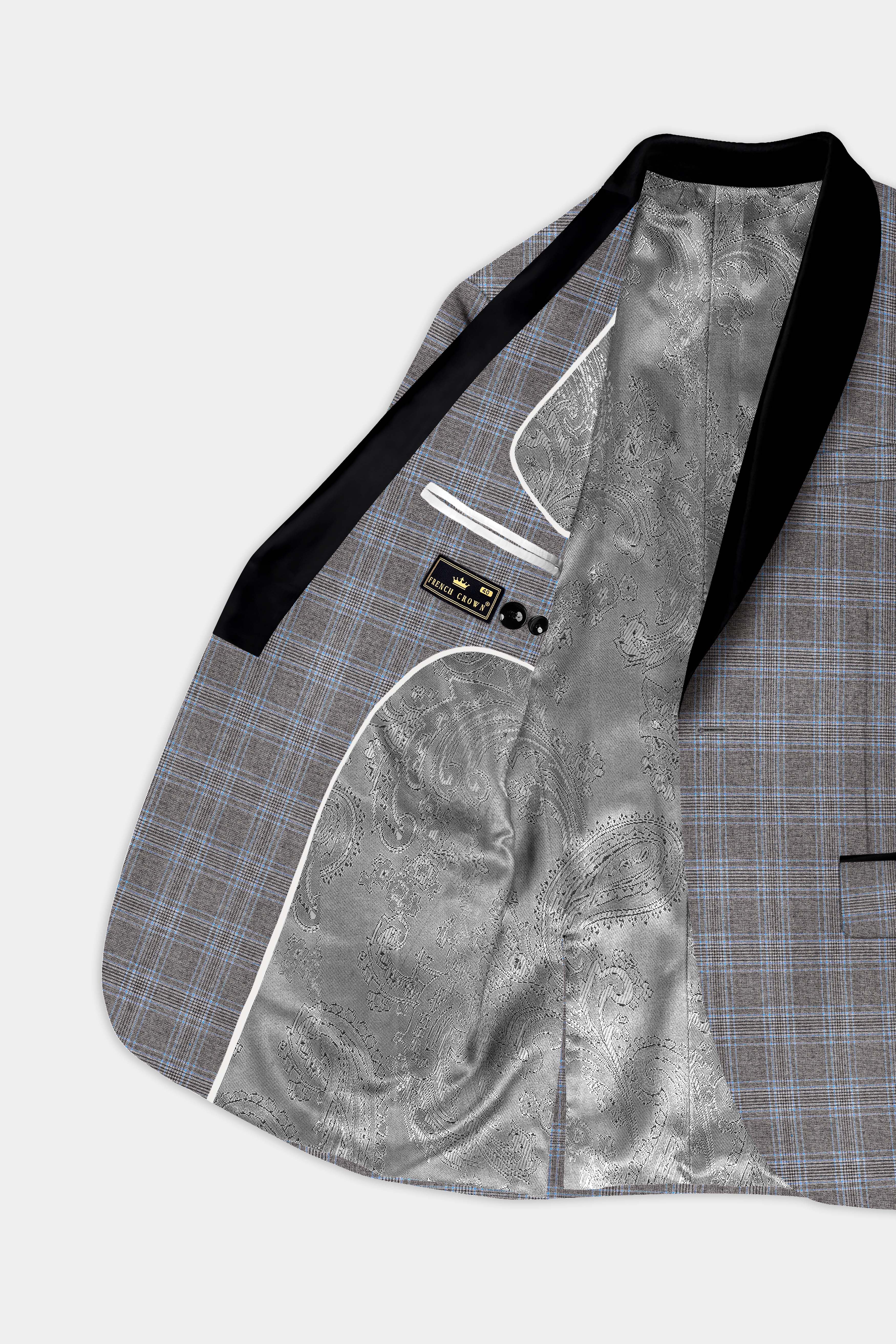 Smokey Gray And Spindle Blue Plaid Wool Rich Tuxedo Suit