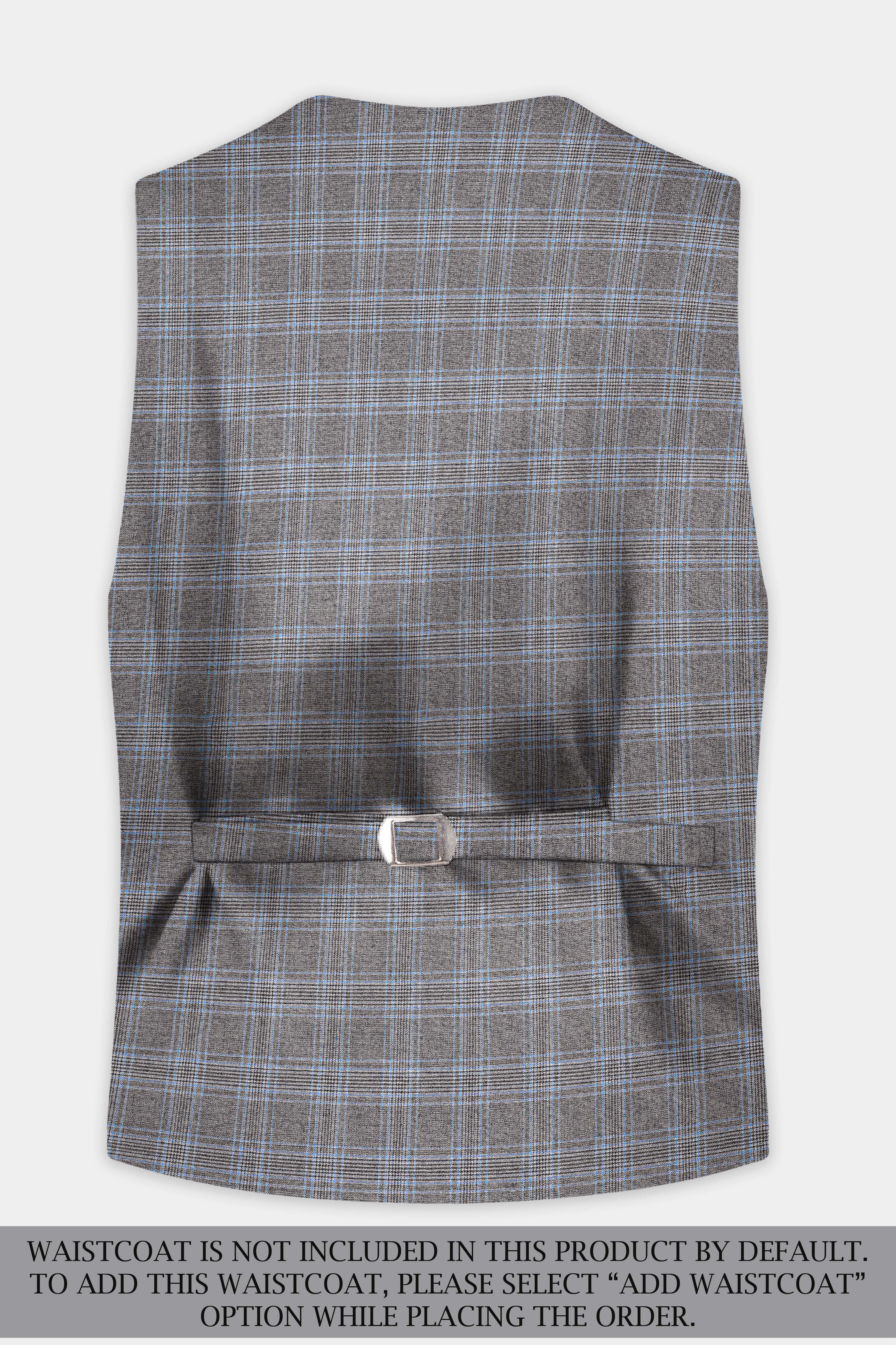 Smokey Gray And Spindle Blue Plaid Wool Rich Belt Closure Designer Suit