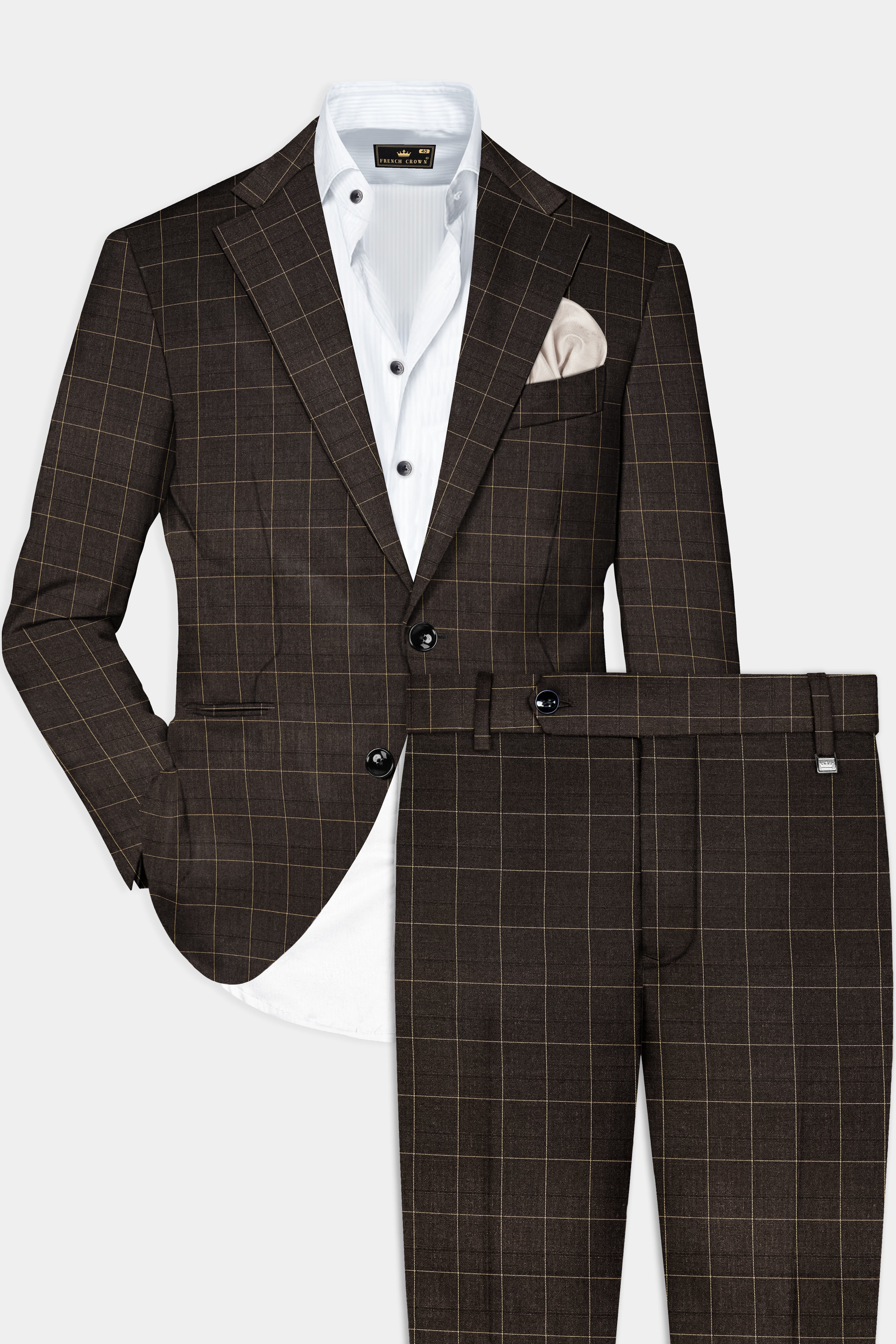 Eclipse Brown Plaid Wool Rich Single Breasted Suit