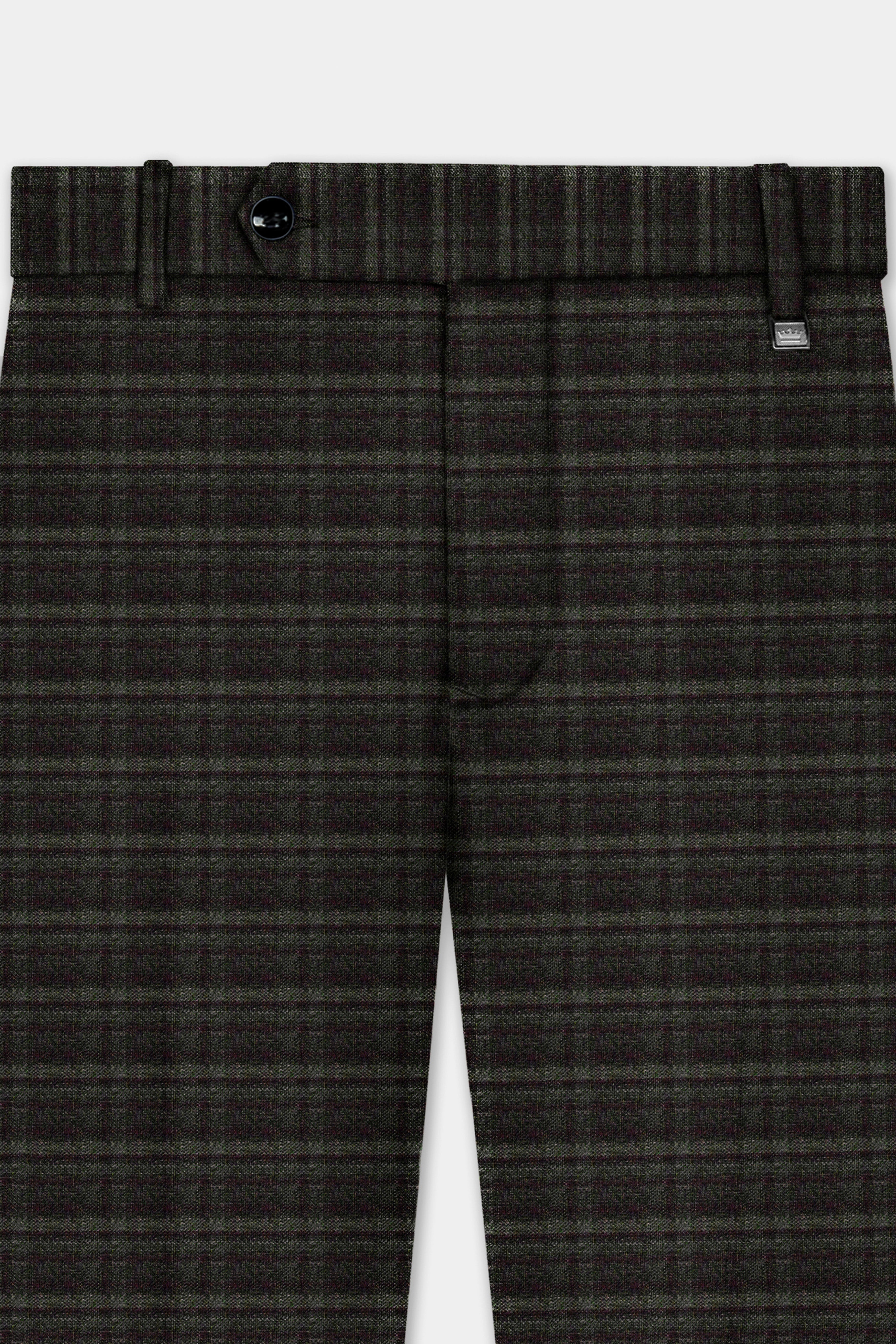 Zeus Brown And Lisbon Green Plaid Wool Rich Bandhgala Suit