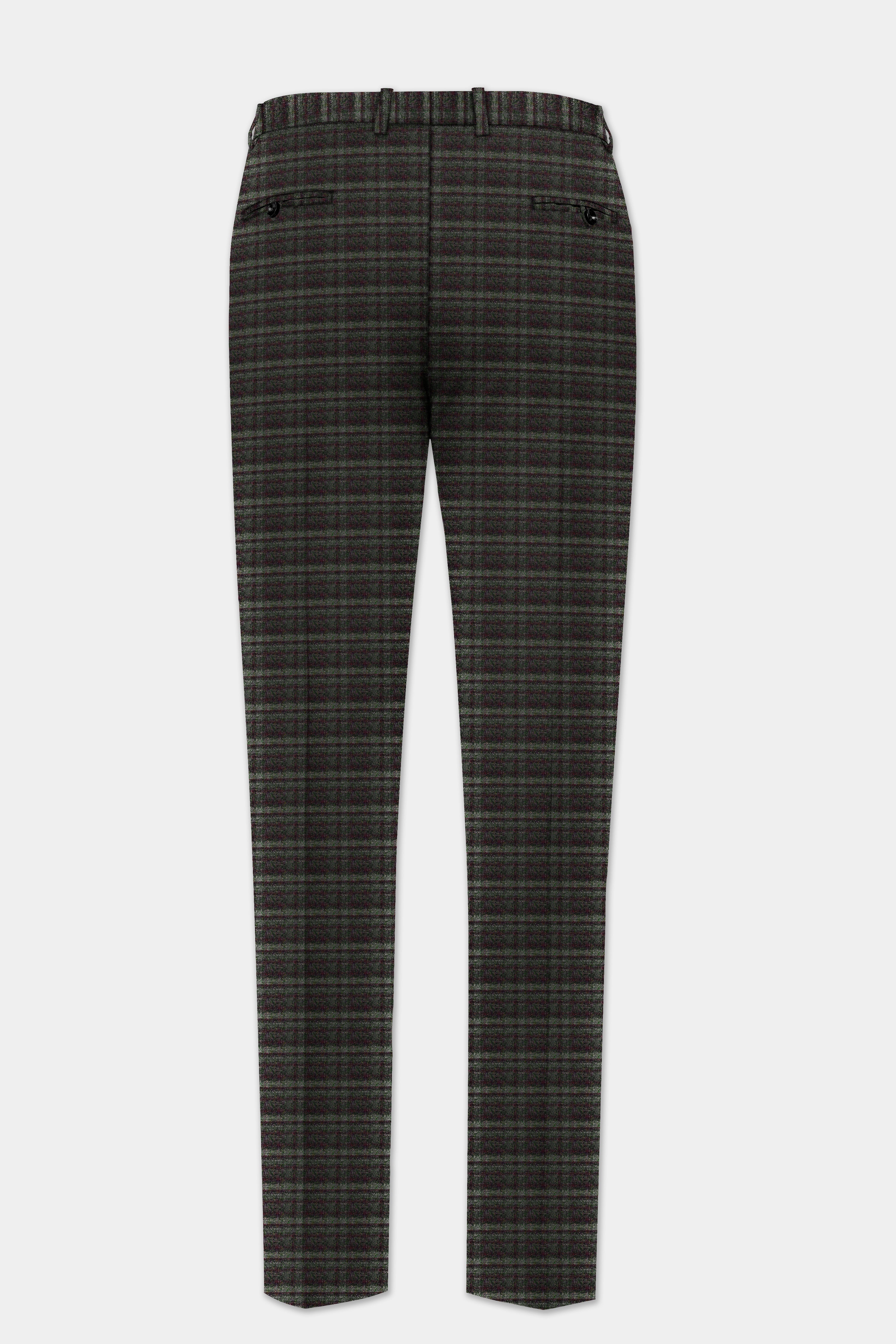 Zeus Brown And Lisbon Green Plaid Wool Rich Bandhgala Suit