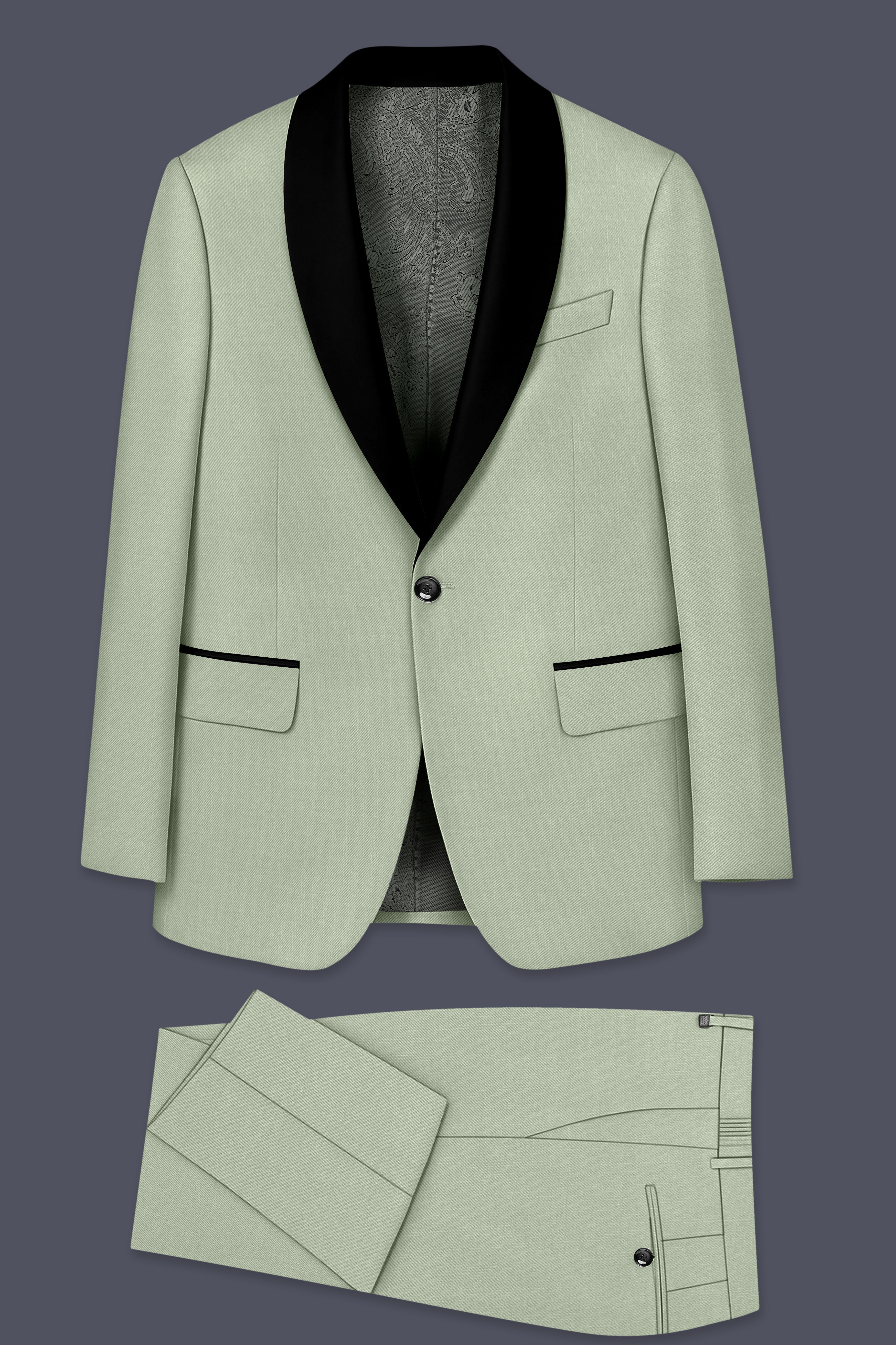 Spanish Green Solid Wool Rich Tuxedo Slight Stretch Suit