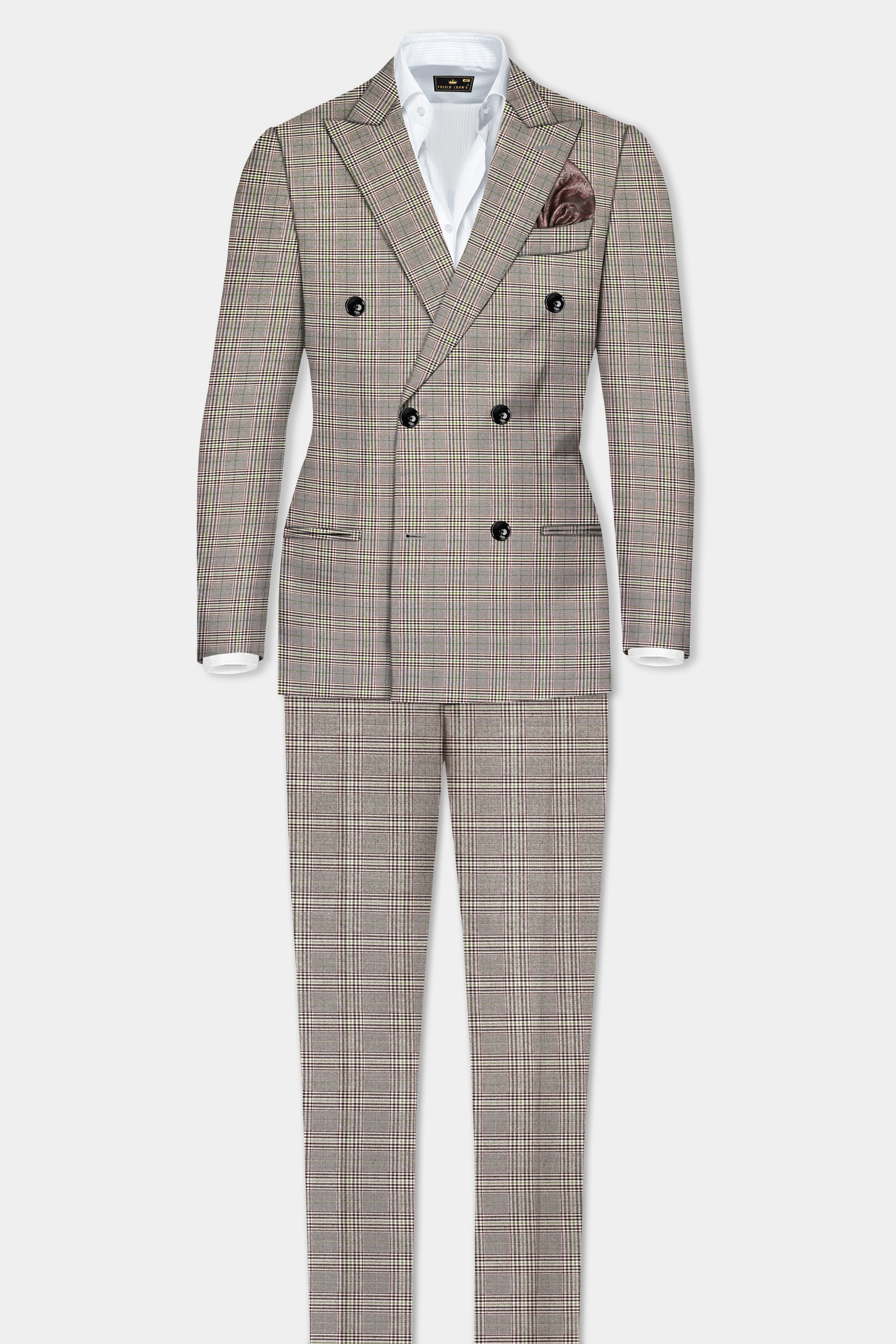 Café Noir Brown Plaid Wool Rich Double Breasted Suit