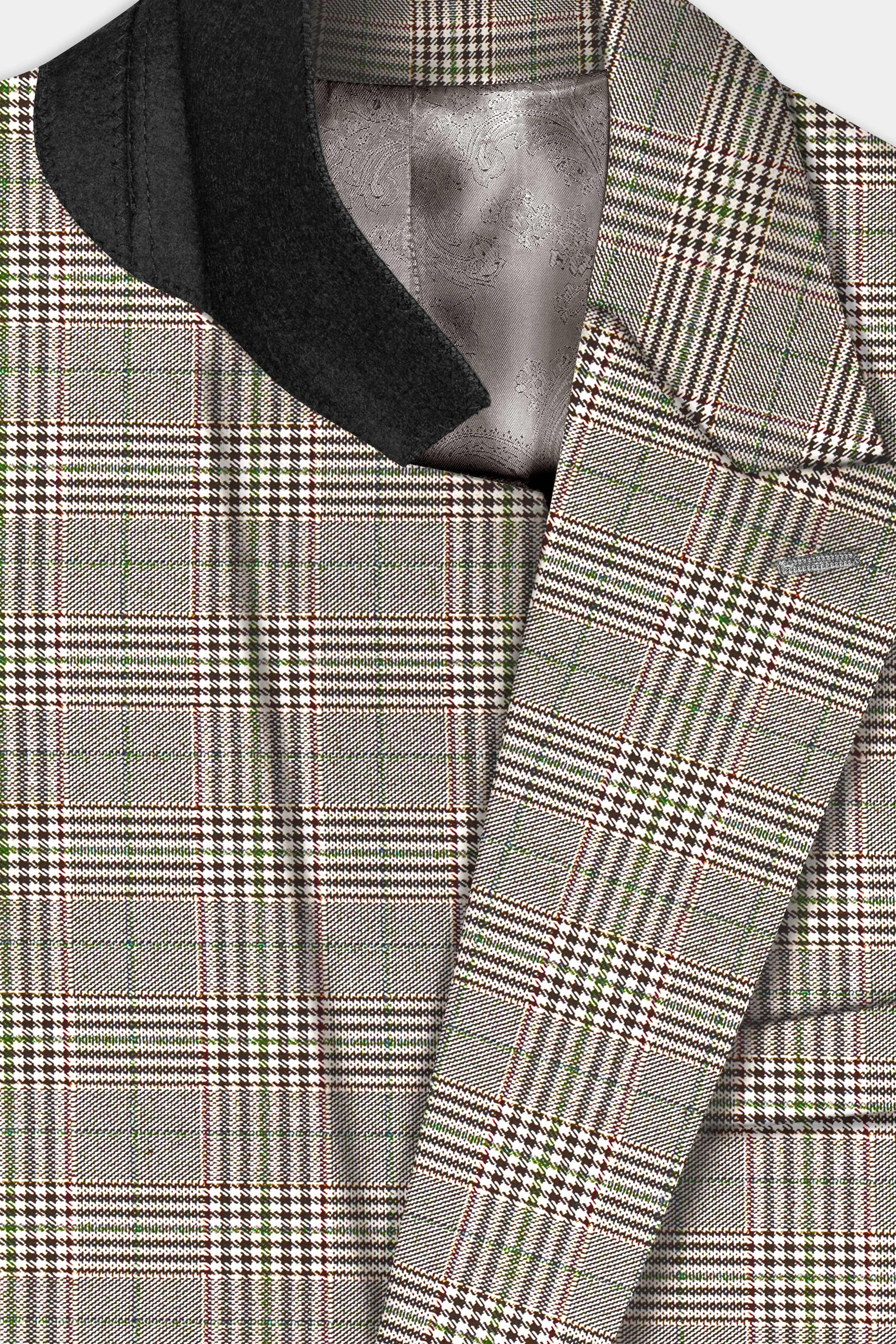 Café Noir Brown Plaid Wool Rich Double Breasted Suit