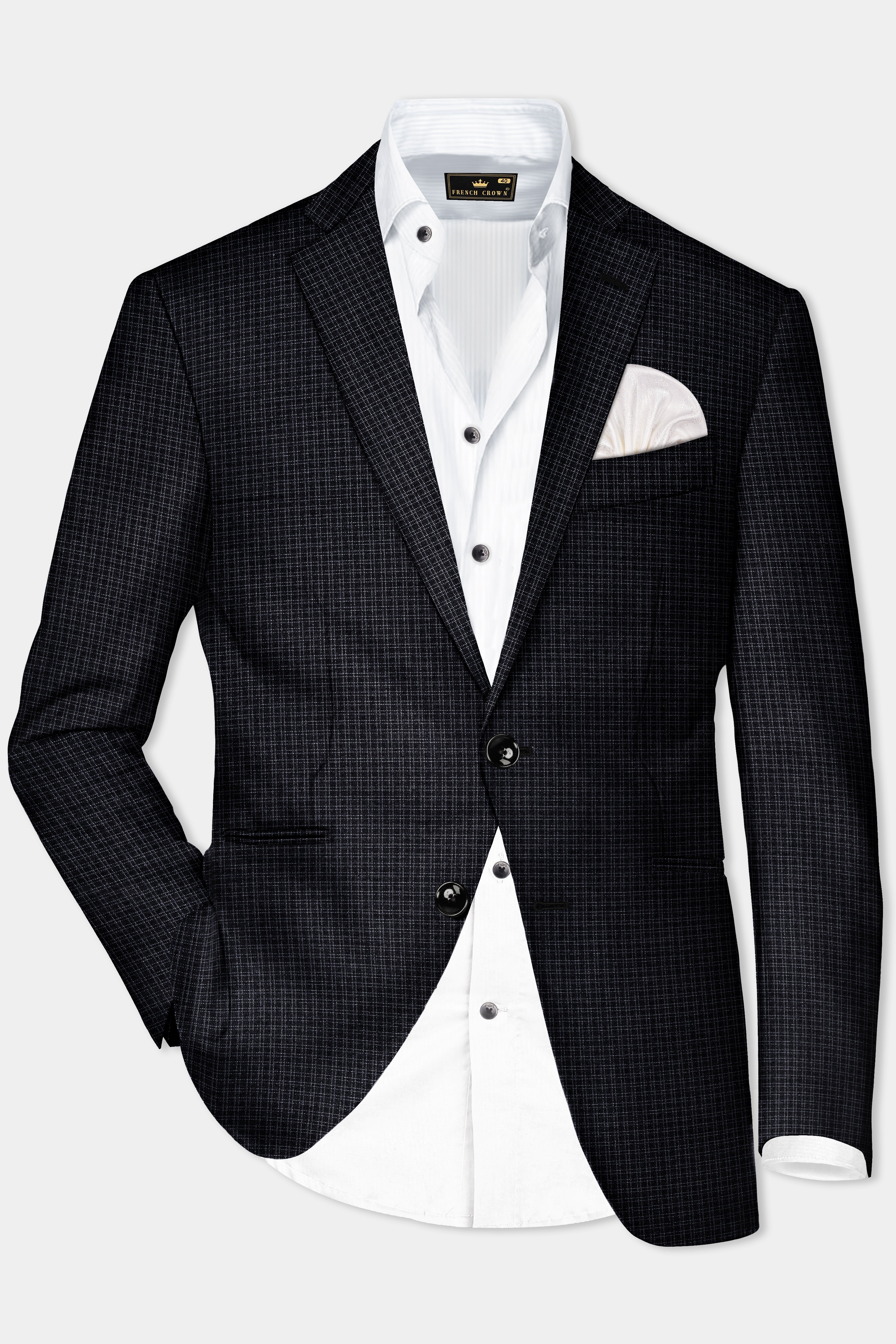 Bunker Black Printed Wool Rich Single Breasted Slim Lapel Suit