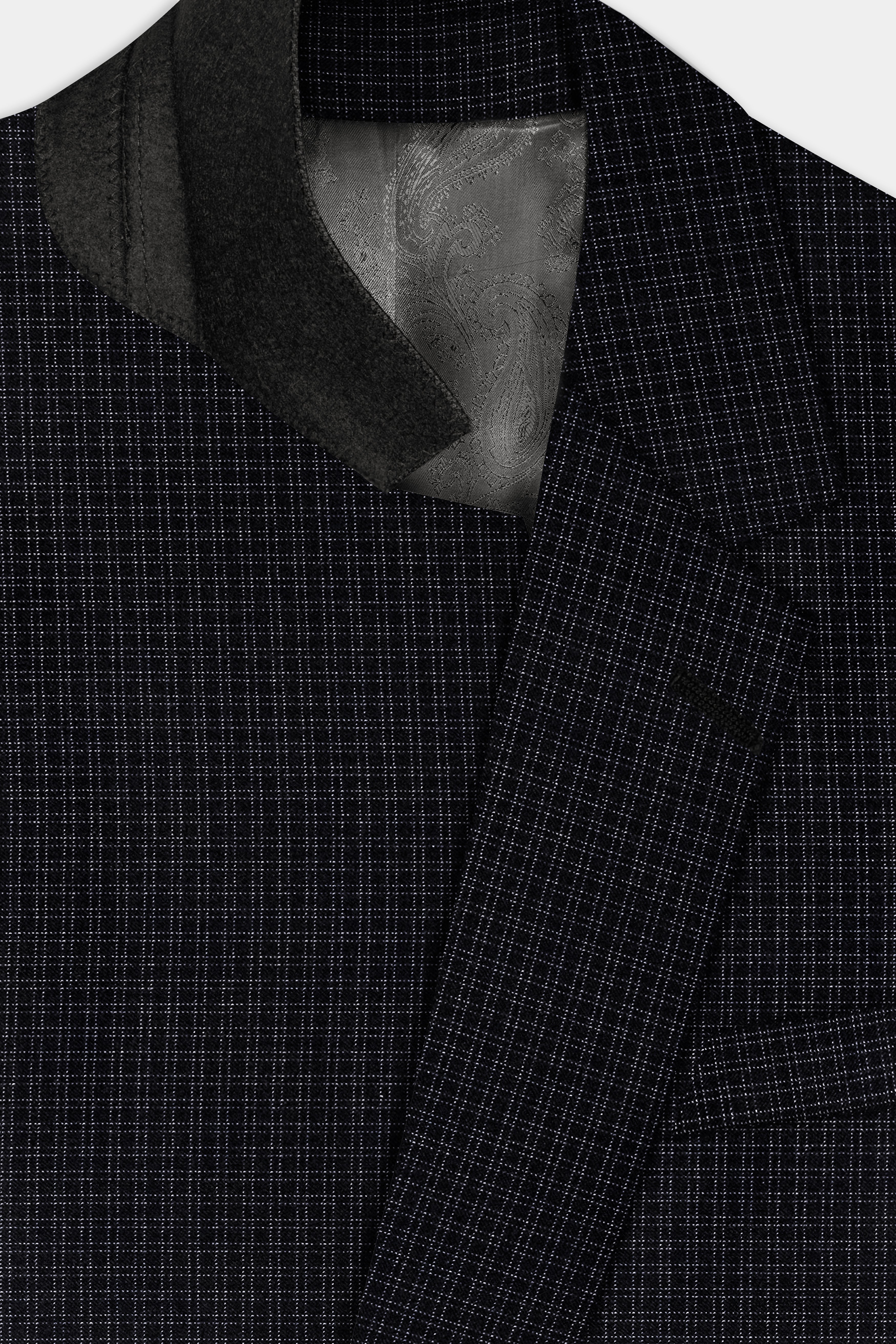 Bunker Black Micro Checked Wool Rich Single Breasted Slim Lapel Suit