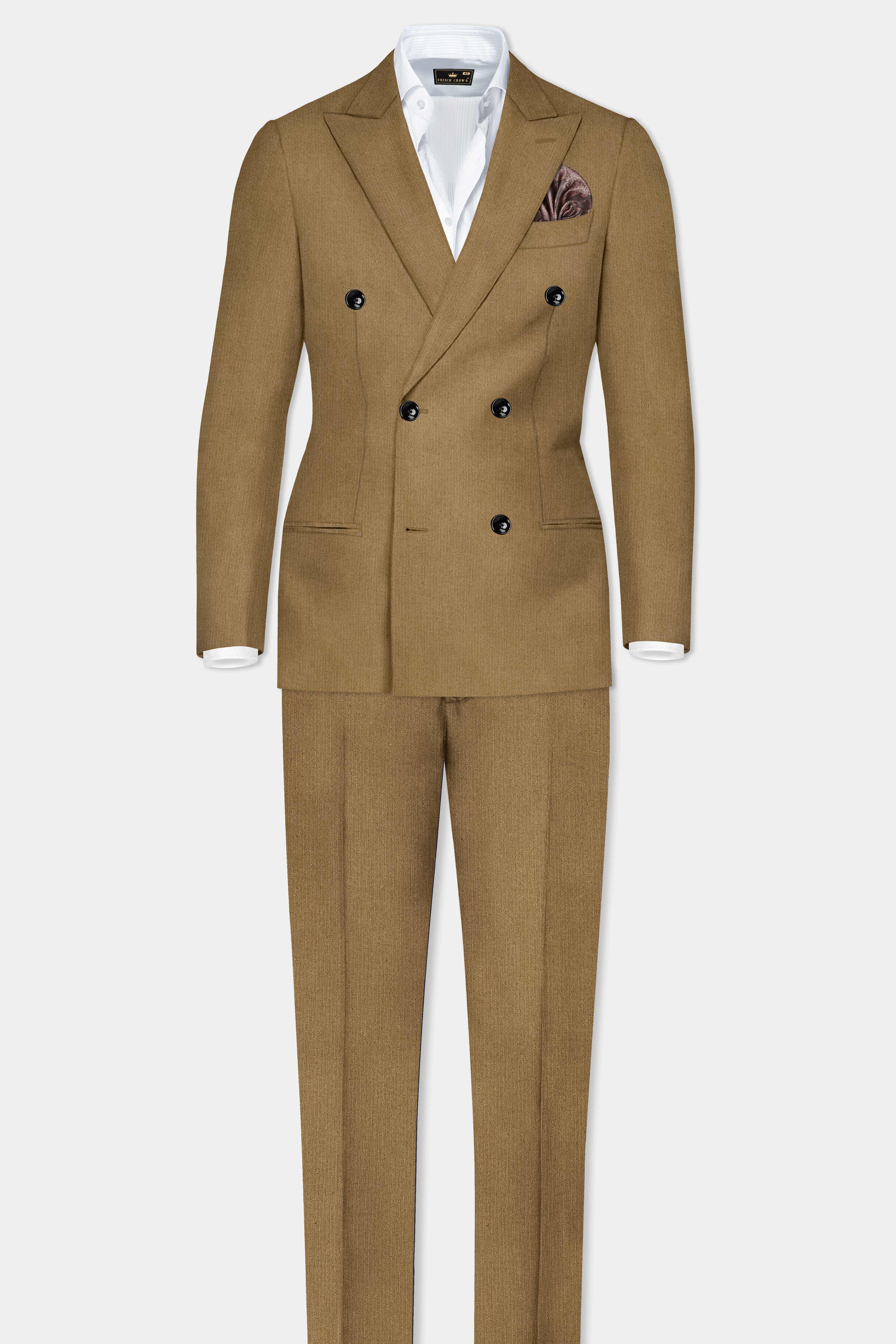 Sandrift Brown Solid Cotton Double Breasted Suit