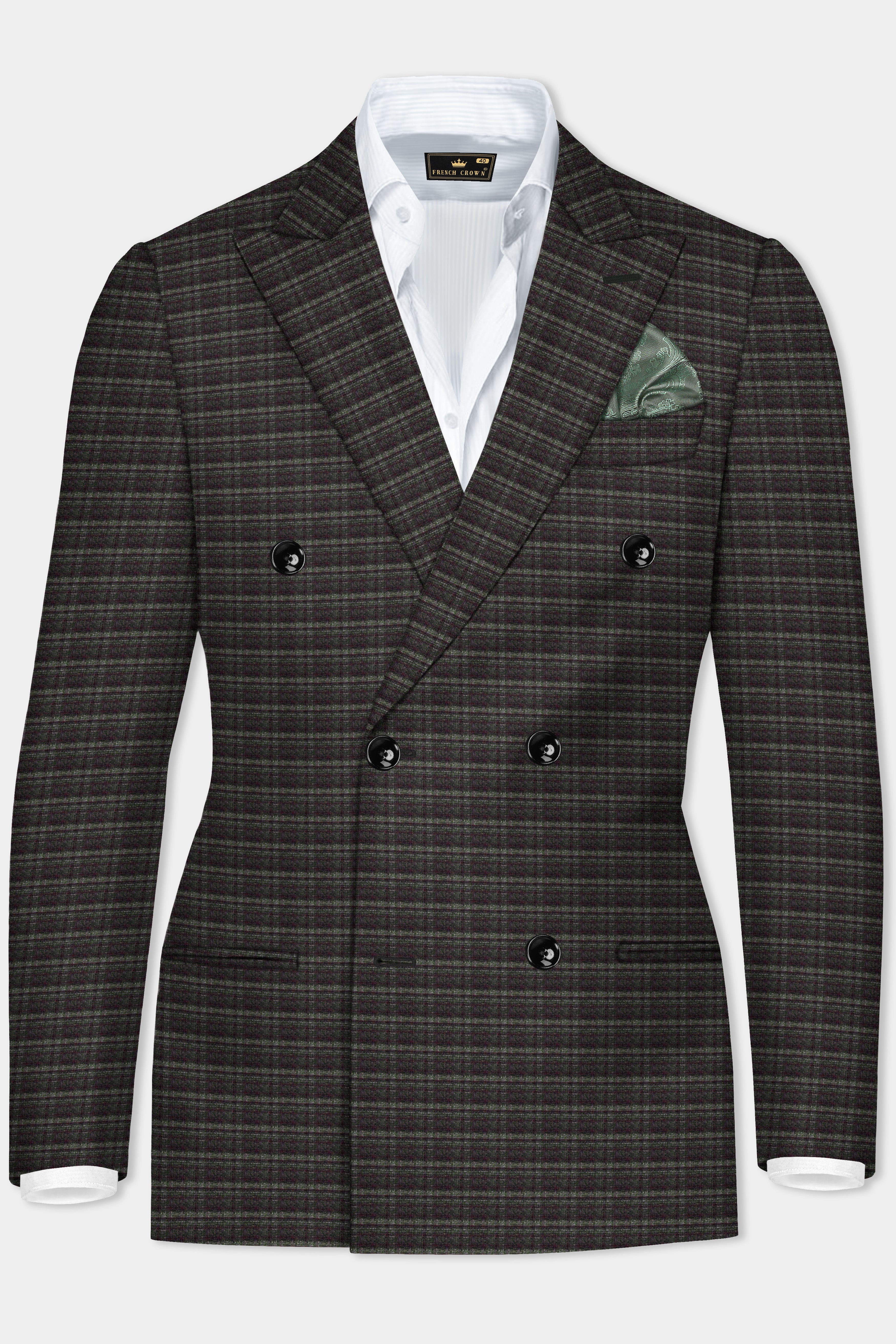 Zeus Gray And Lisbon Green Plaid Wool Rich Double Breasted Suit