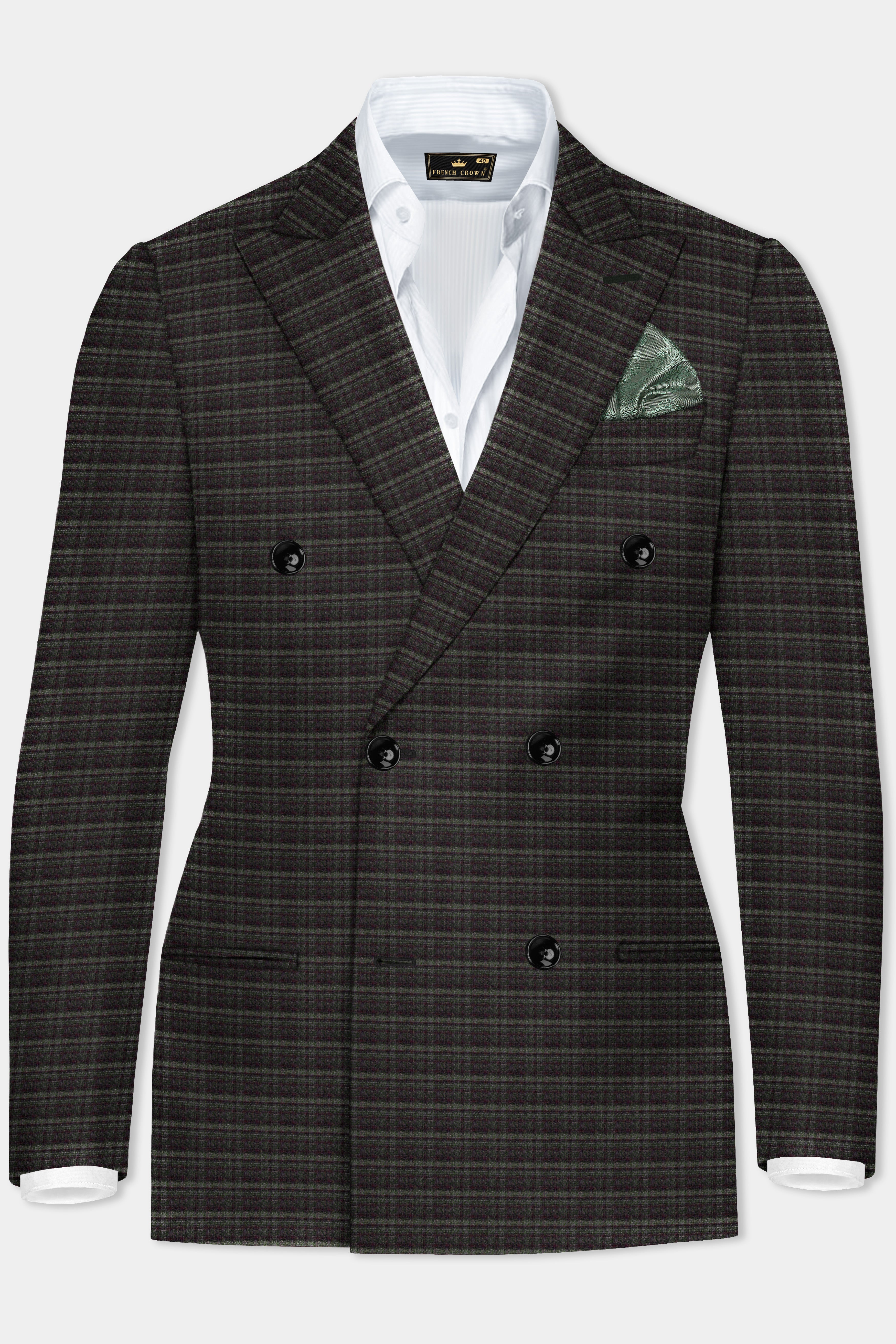 Zeus Brown And Lisbon Green Plaid Wool Rich Double Breasted Suit