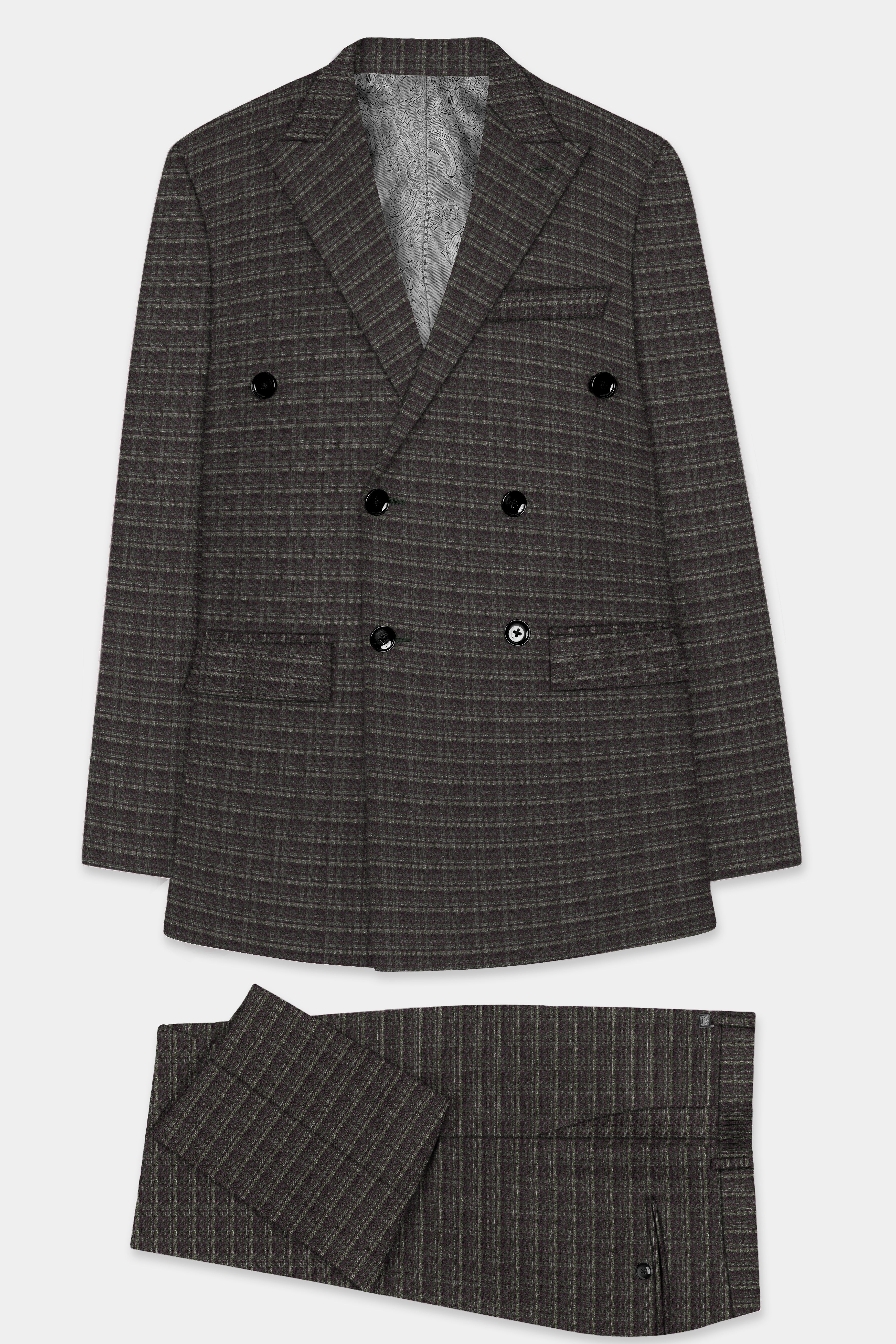 Zeus Gray And Lisbon Green Plaid Wool Rich Double Breasted Suit