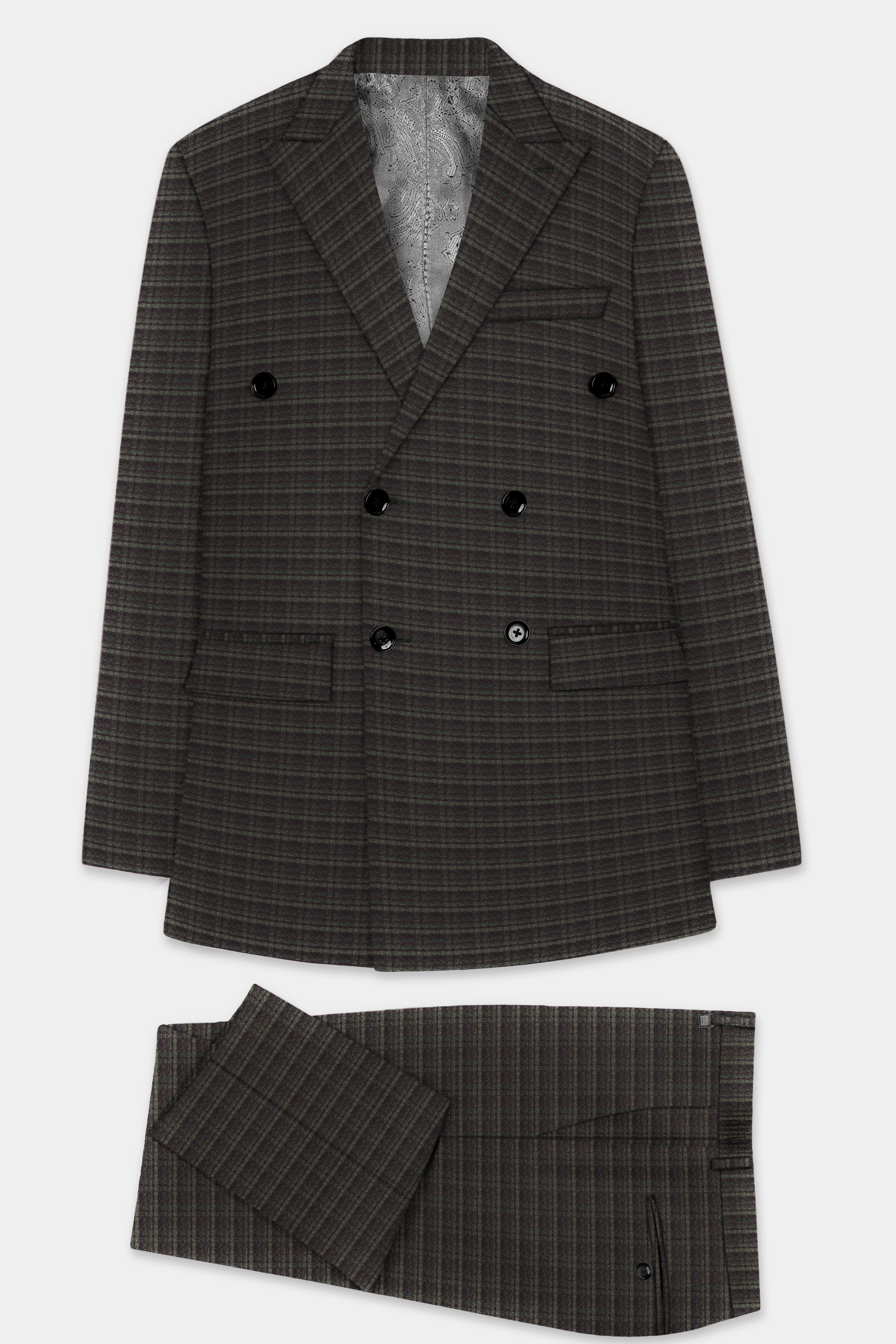 Zeus Brown And Lisbon Green Plaid Wool Rich Double Breasted Suit