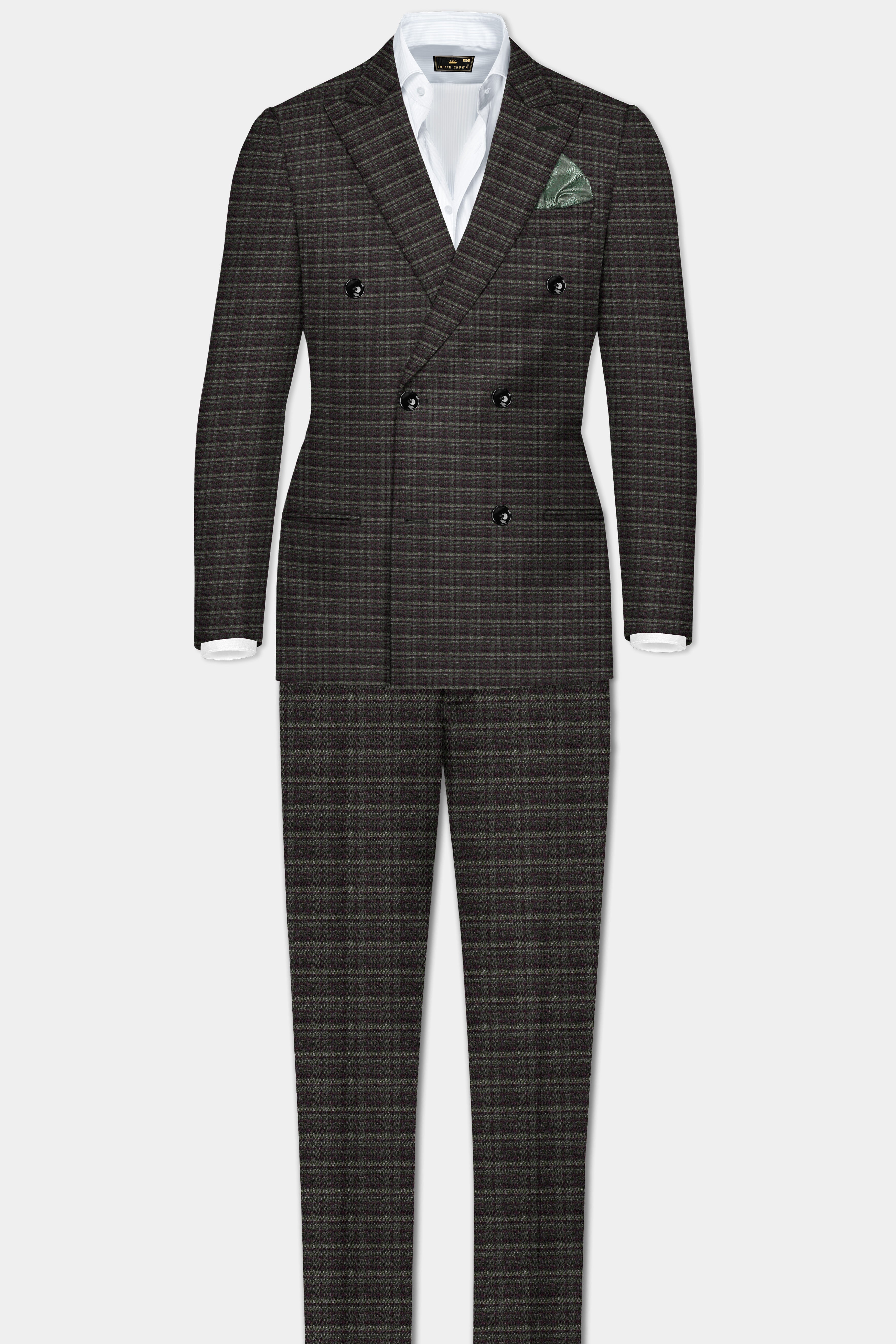 Zeus Gray And Lisbon Green Plaid Wool Rich Double Breasted Suit