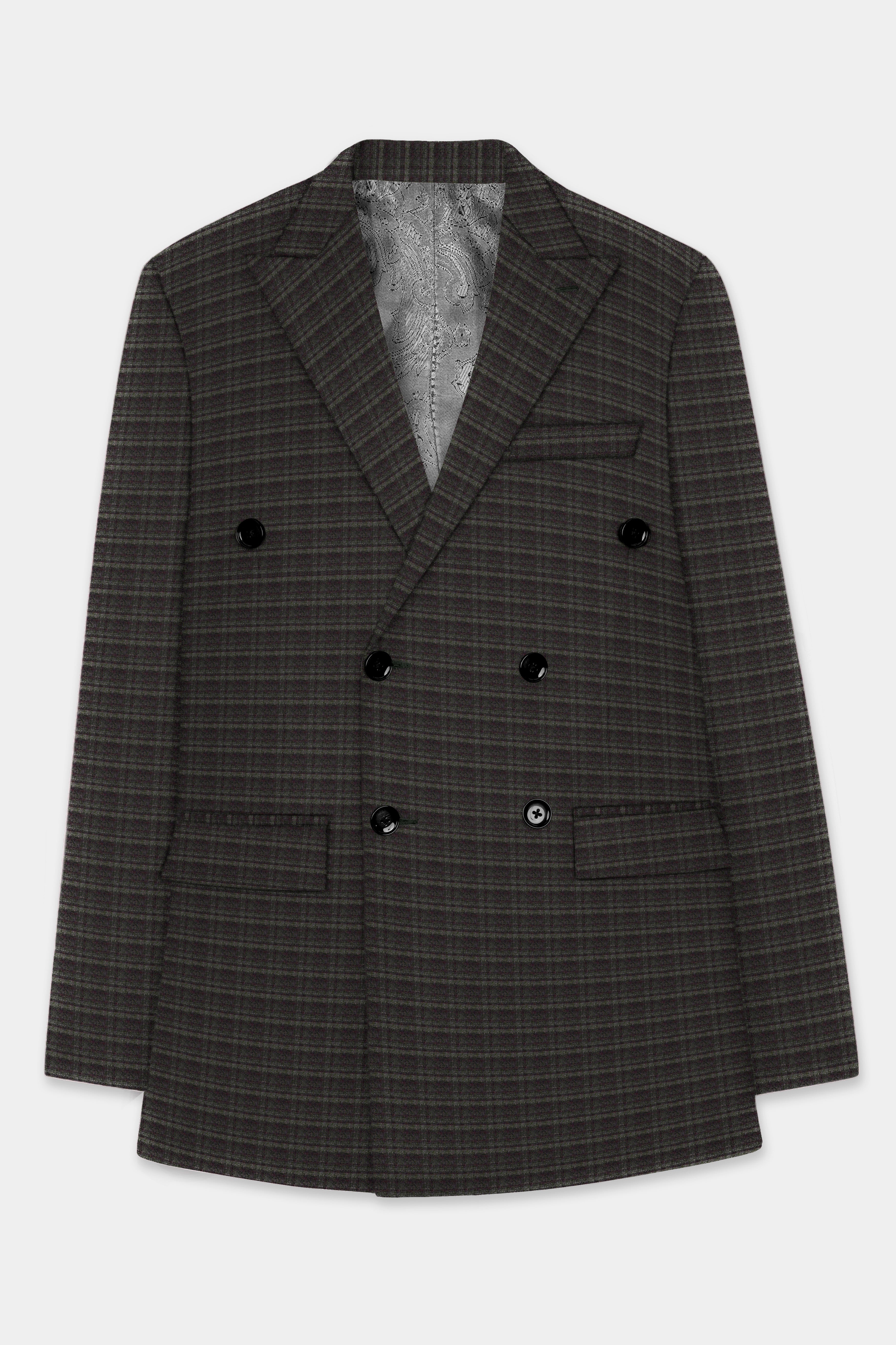 Zeus Brown And Lisbon Green Plaid Wool Rich Double Breasted Suit