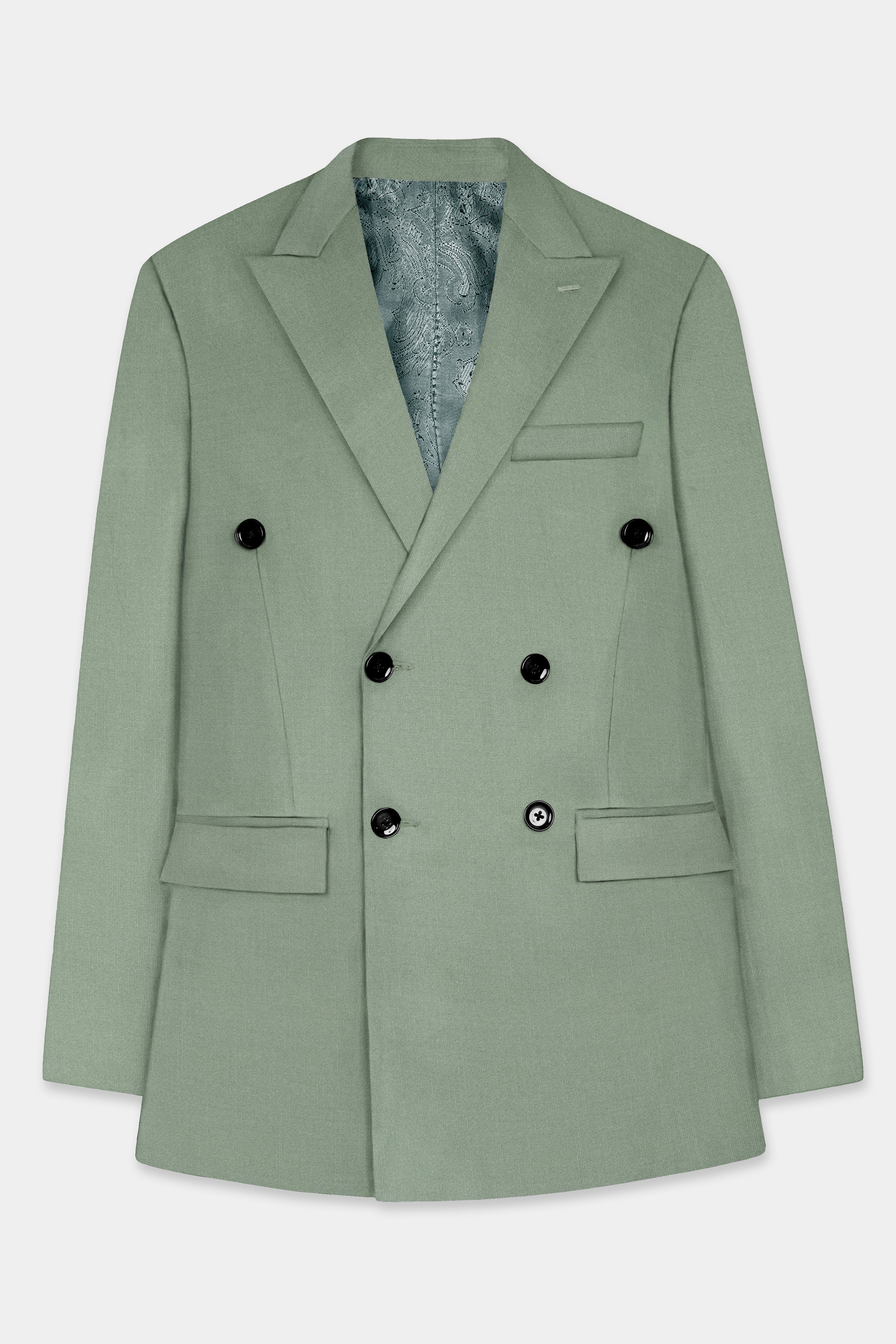 Spanish Green Solid Wool Rich Double Breasted Suit