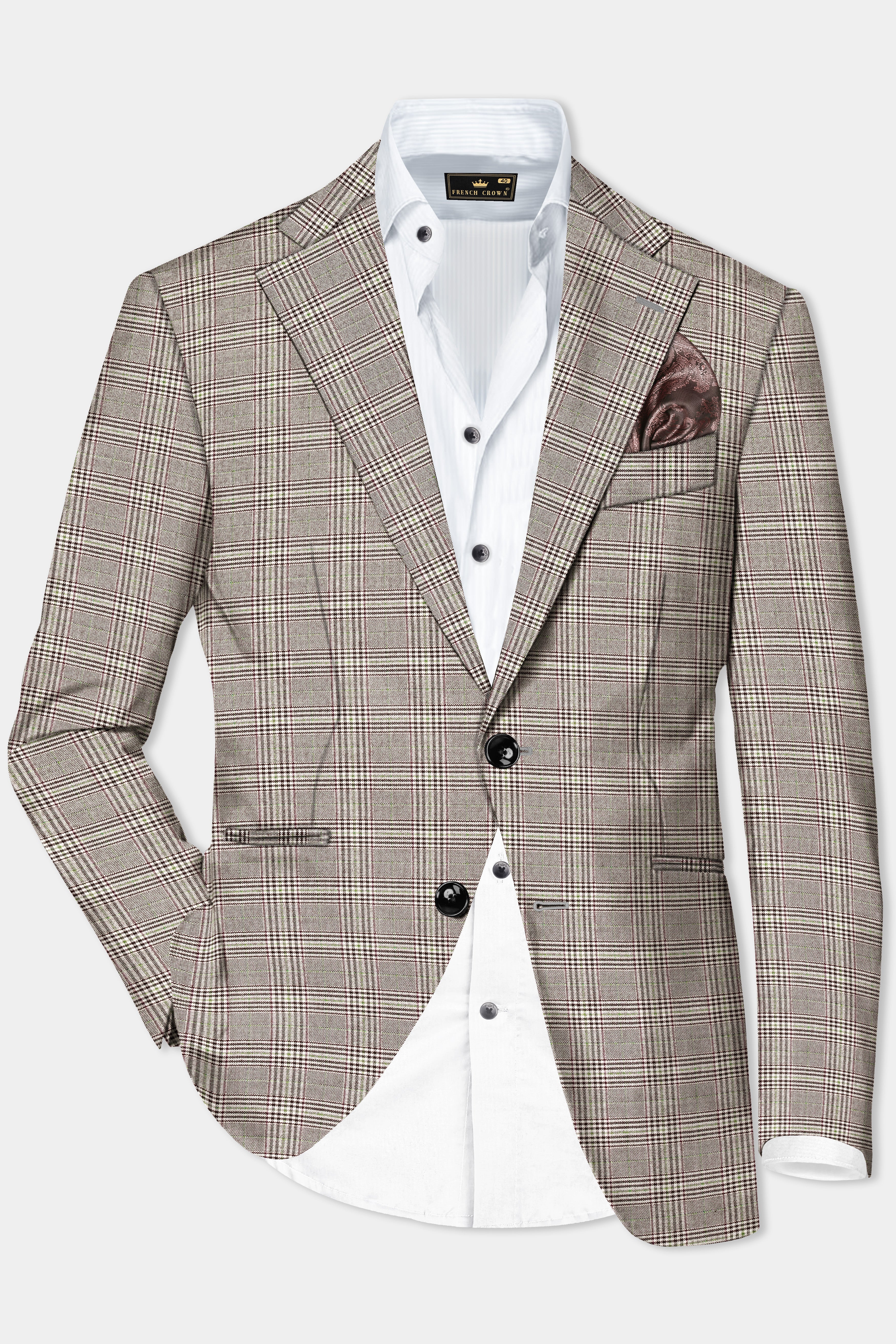 Café Noir Brown Plaid Wool Rich Single Breasted Suit