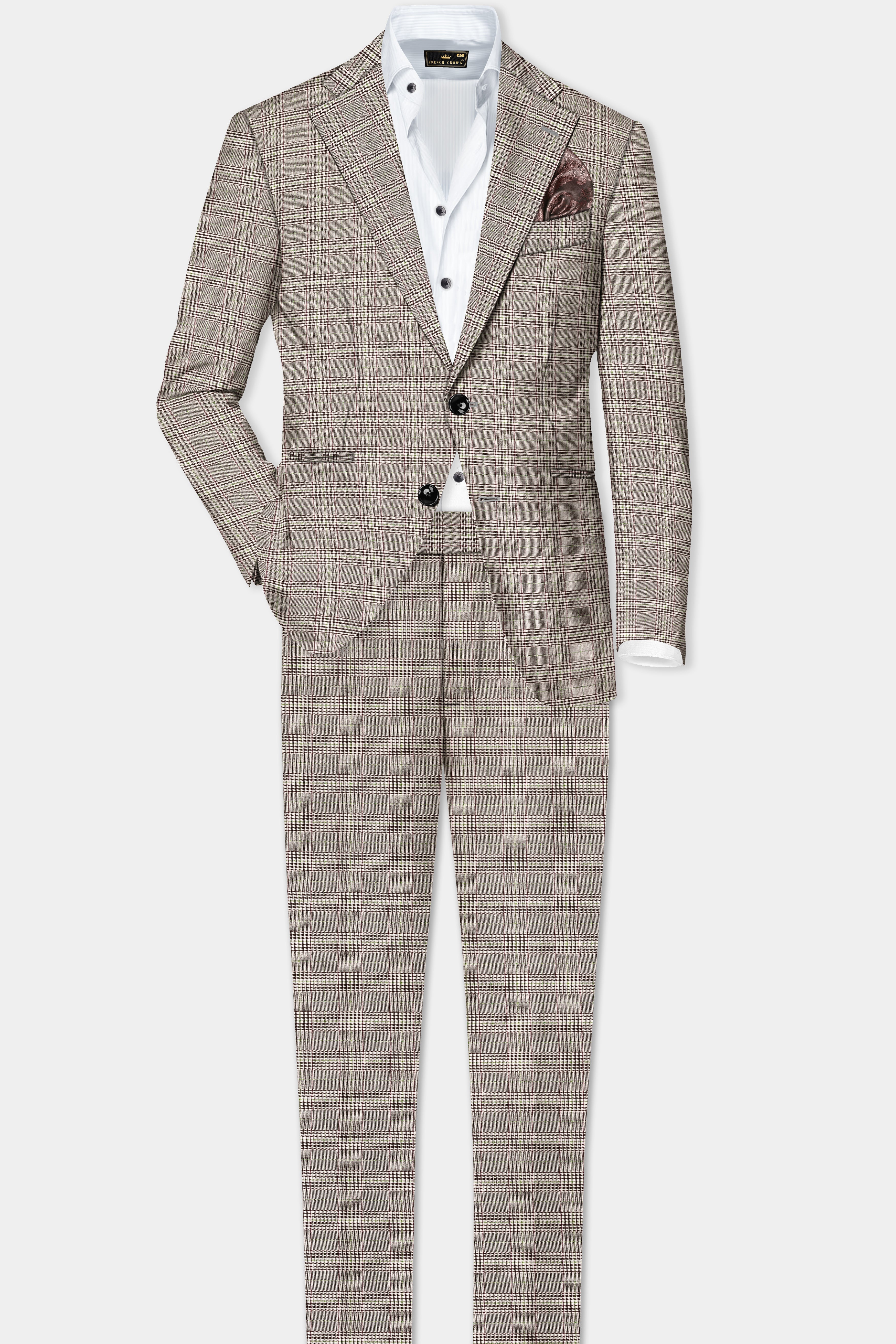 Café Noir Brown Plaid Wool Rich Single Breasted Suit