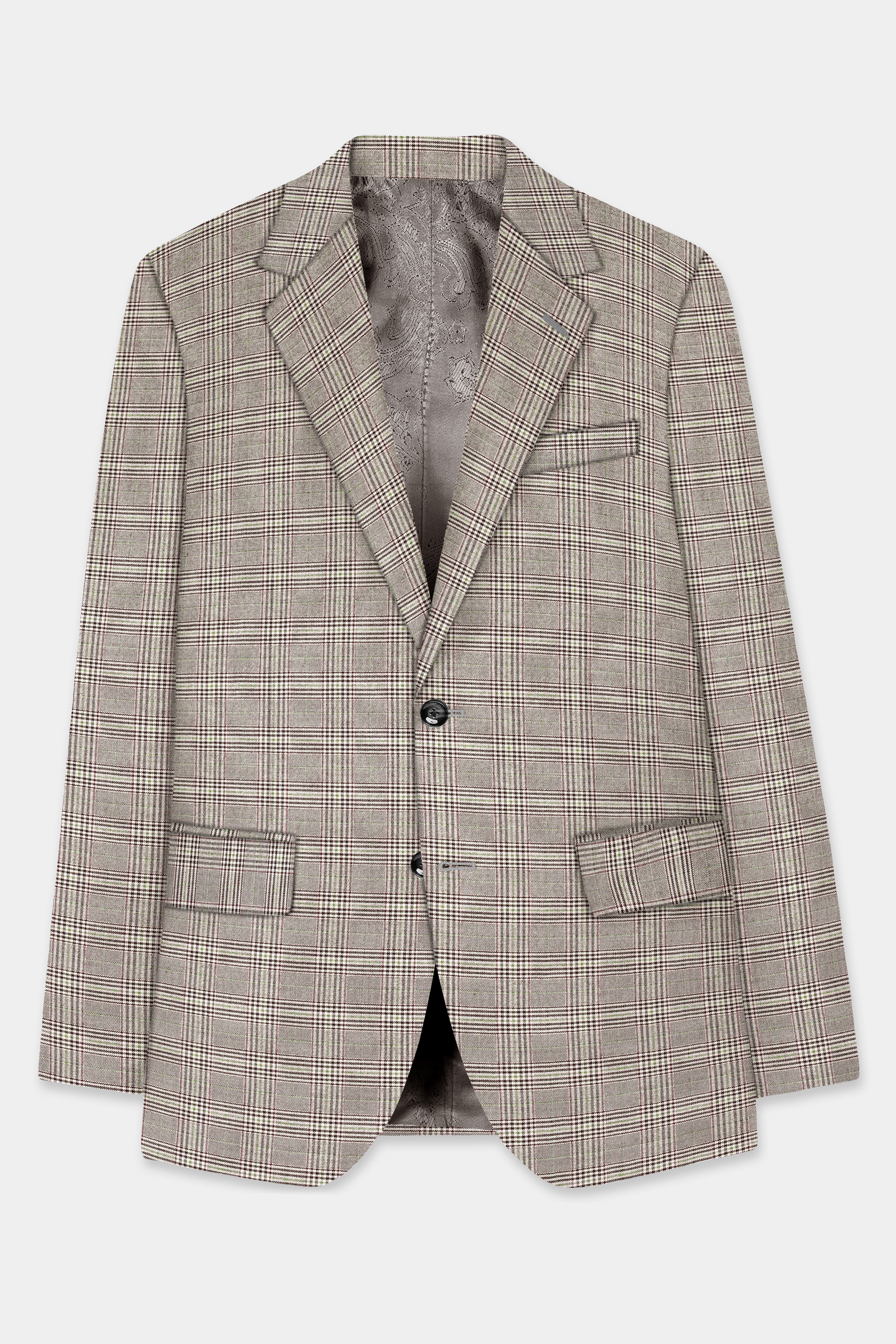 Café Noir Brown Plaid Wool Rich Single Breasted Suit