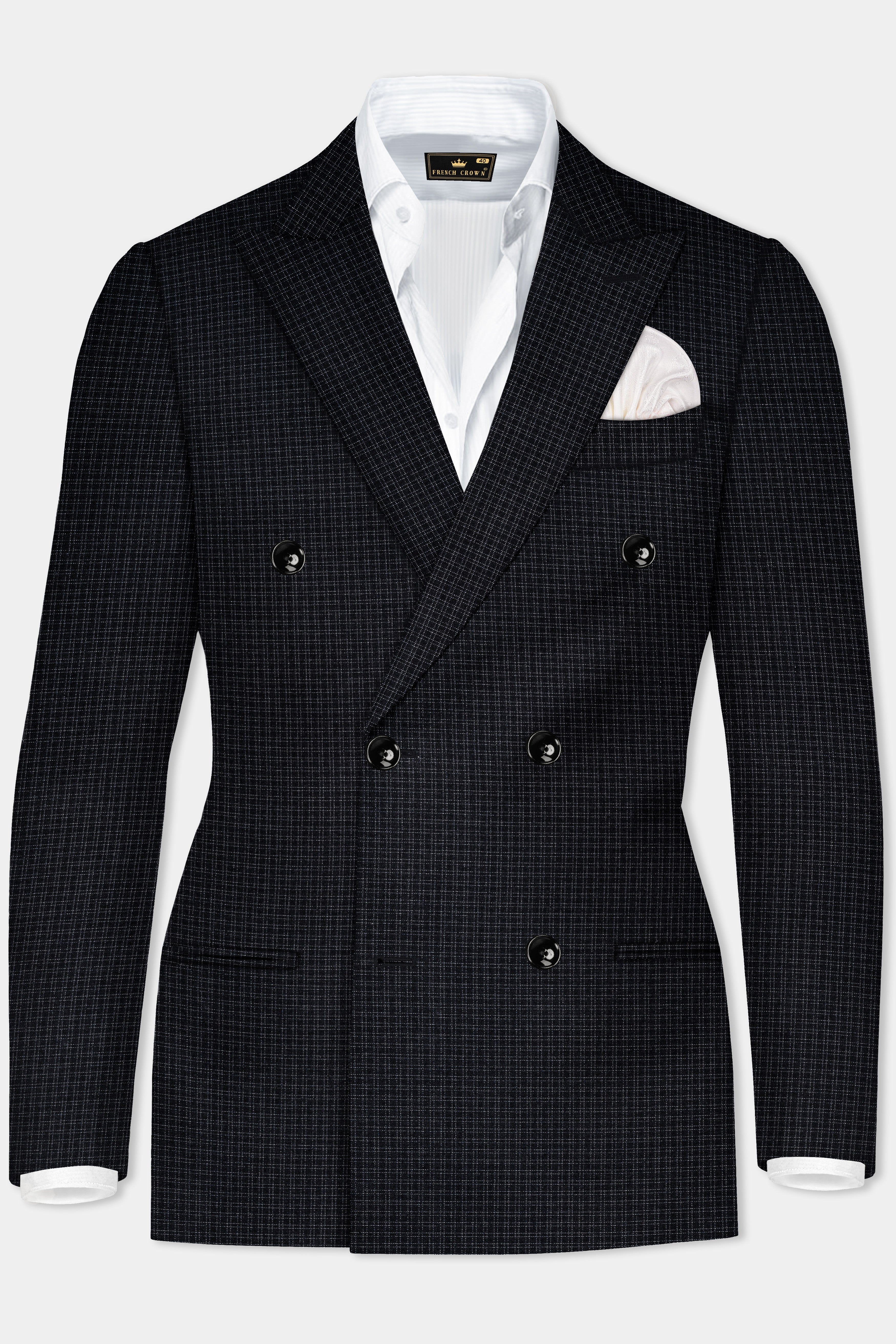 Bunker Black Printed Wool Rich Double Breasted Suit