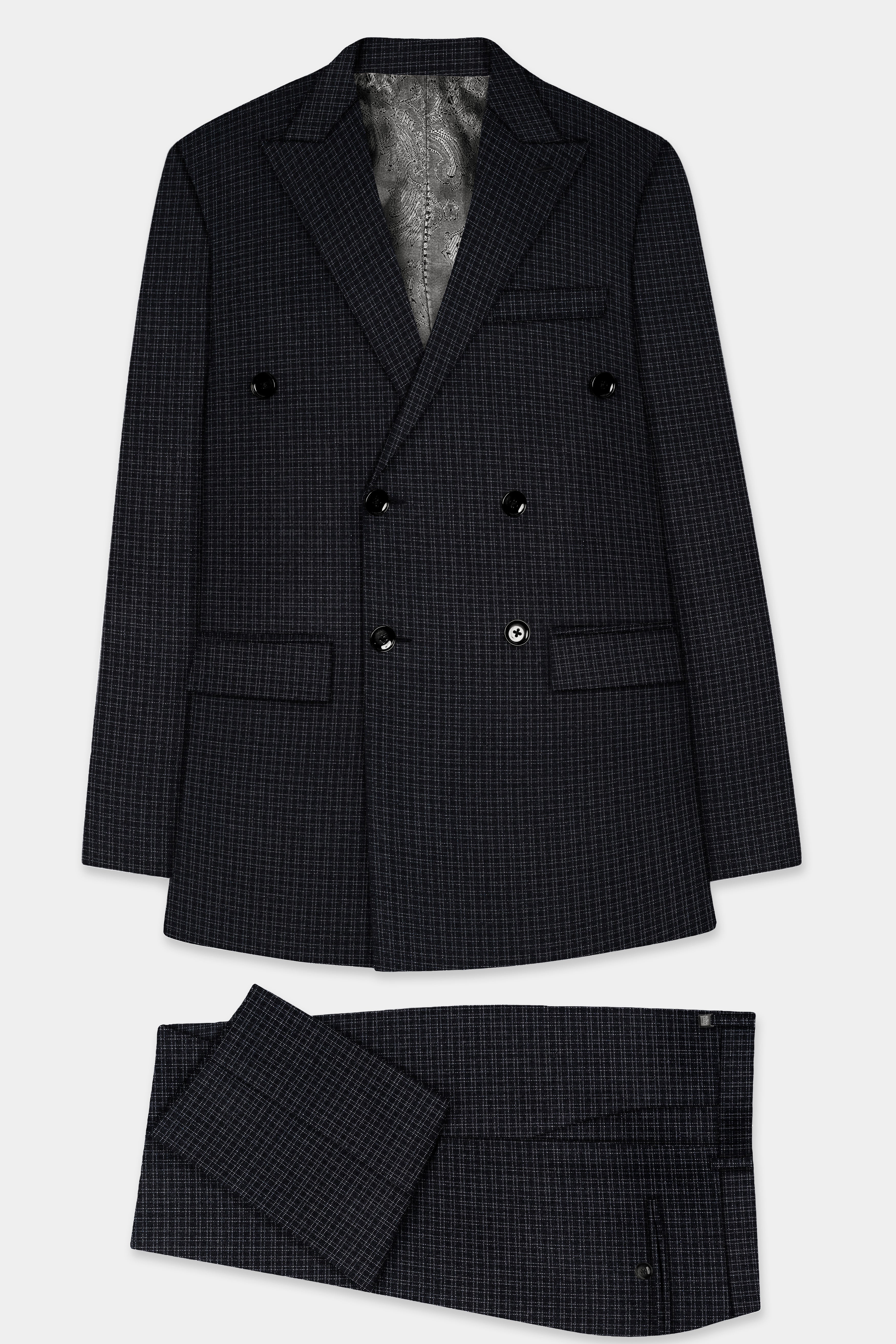 Bunker Black Printed Wool Rich Double Breasted Suit