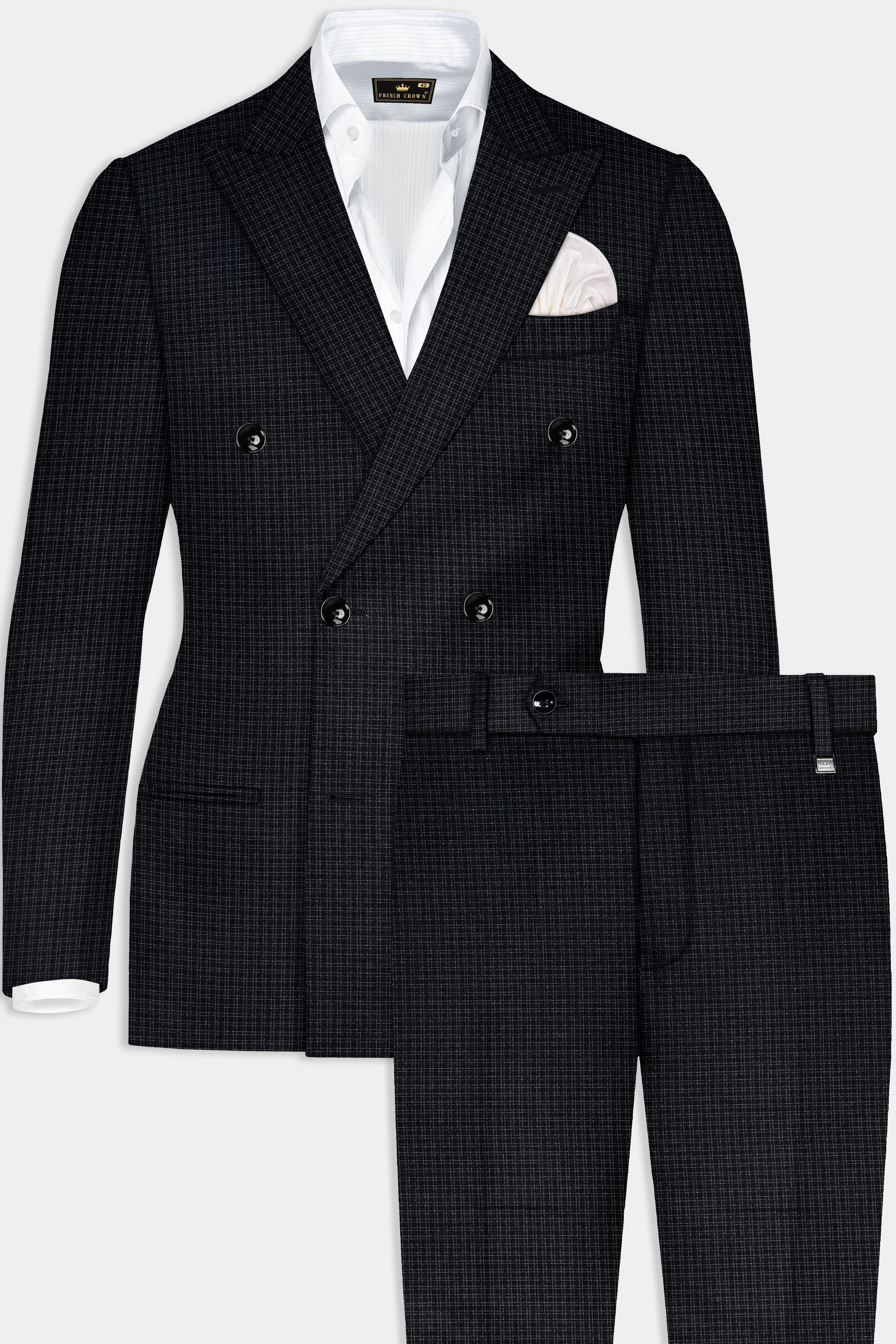 Bunker Black Micro Checked Wool Rich Double Breasted Suit