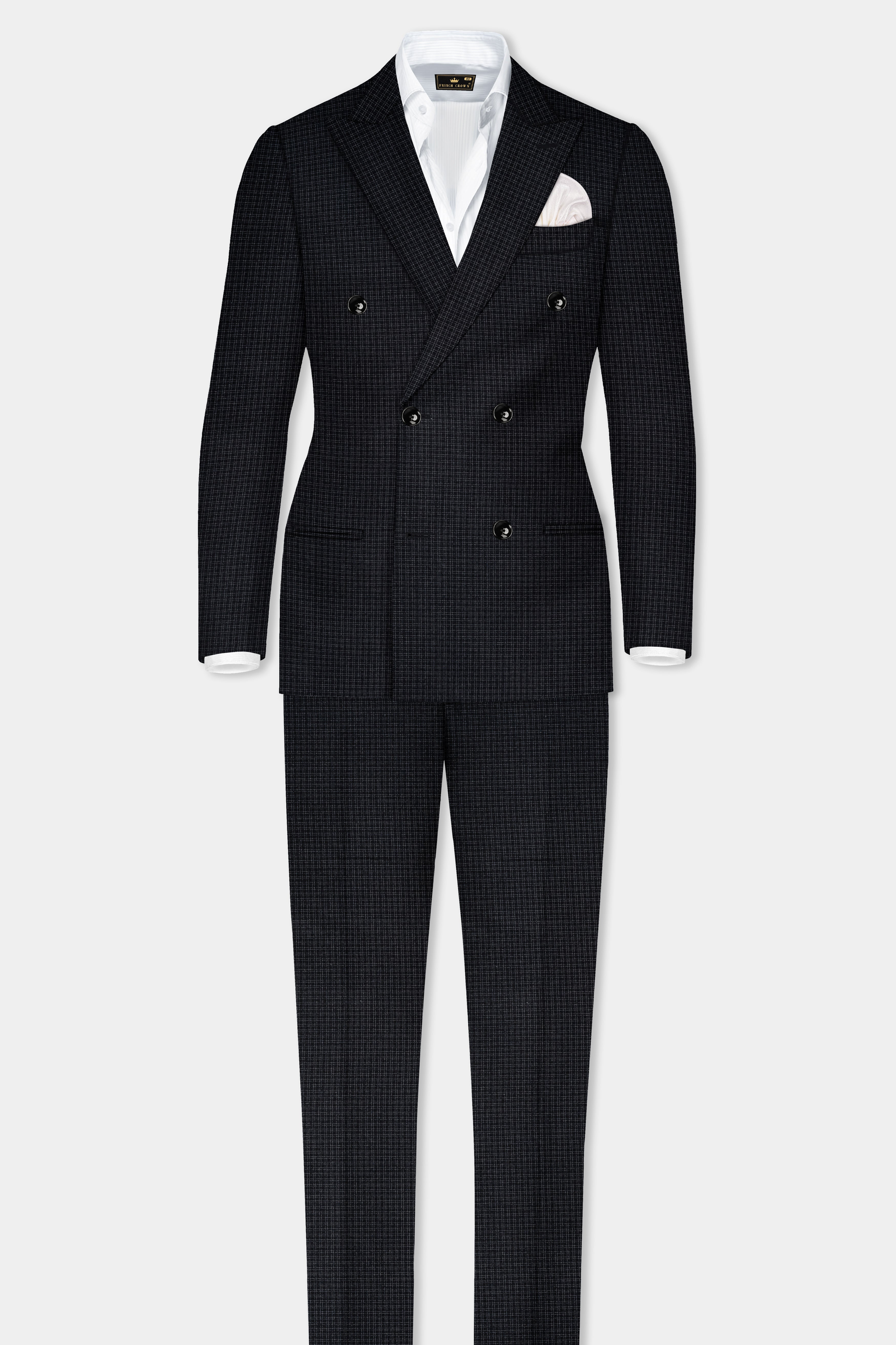 Bunker Black Printed Wool Rich Double Breasted Suit