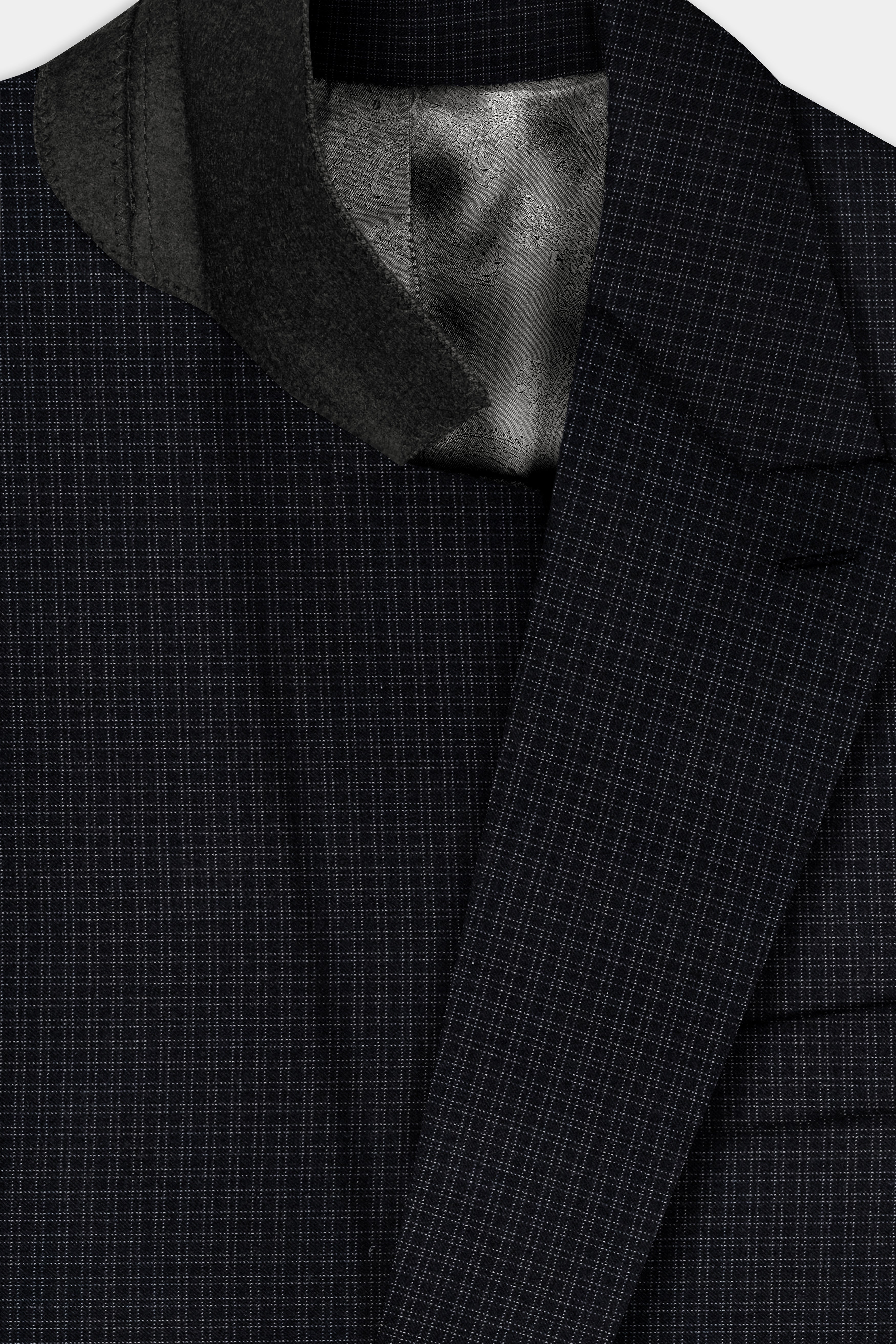 Bunker Black Printed Wool Rich Double Breasted Suit