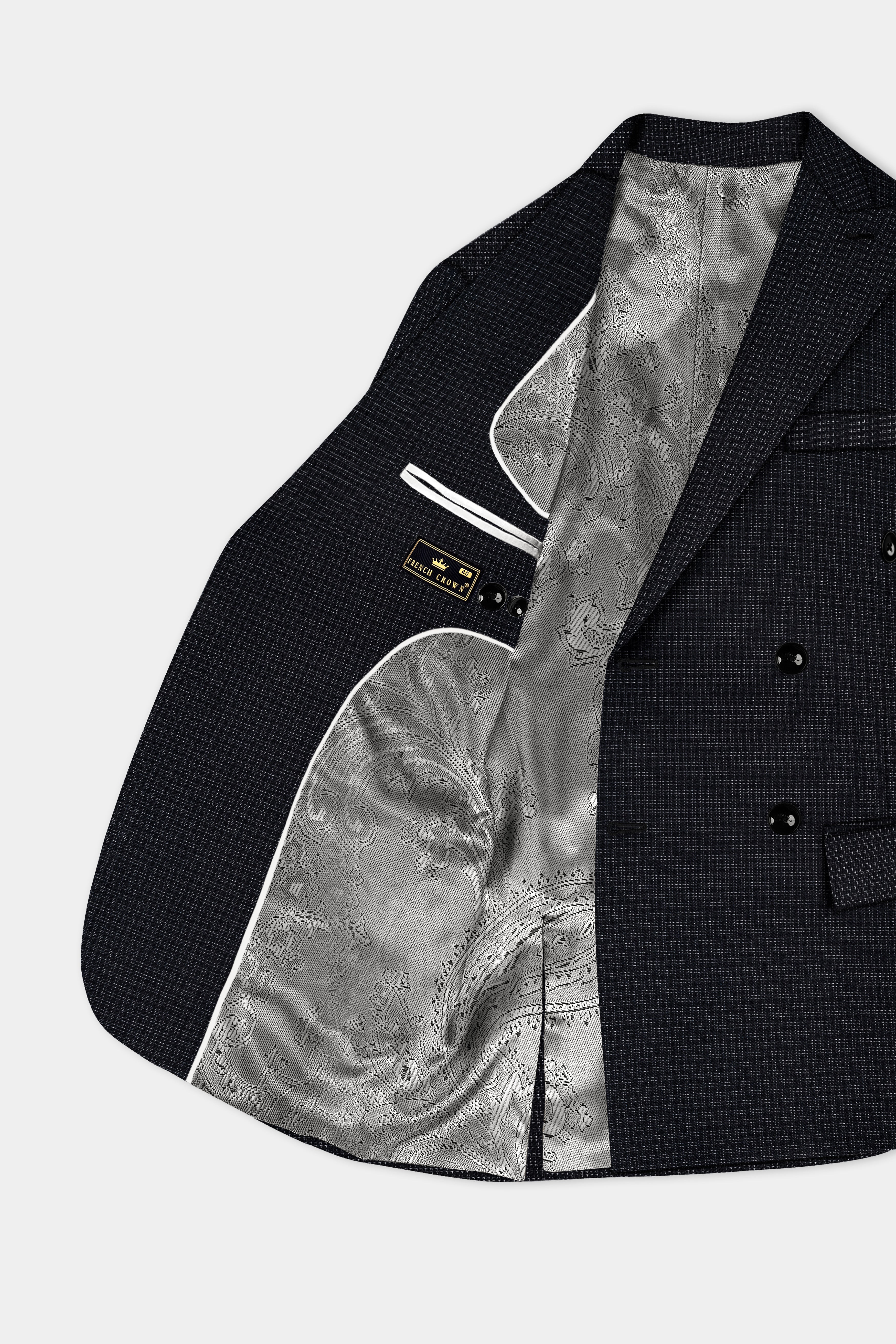 Bunker Black Printed Wool Rich Double Breasted Suit