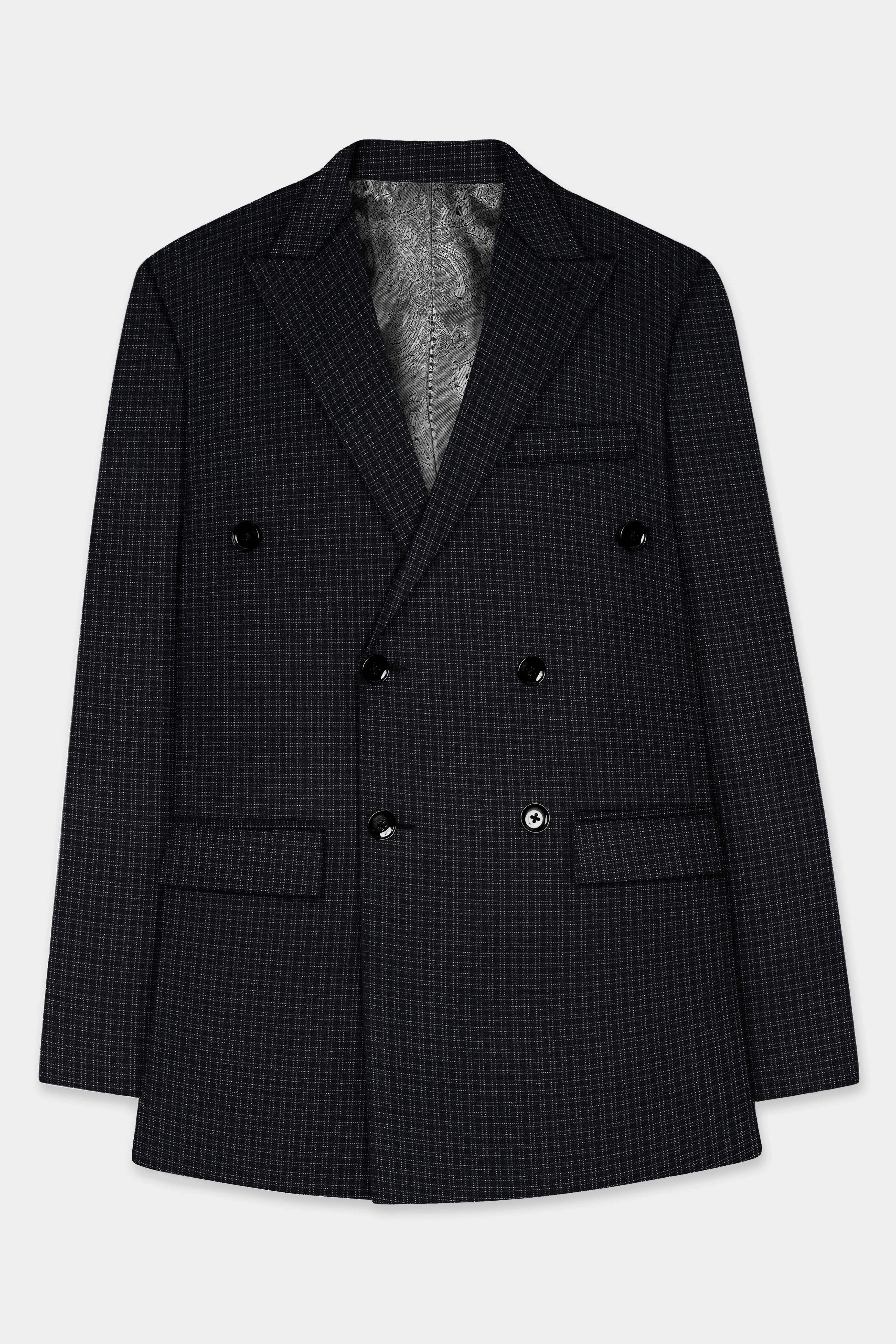 Bunker Black Printed Wool Rich Double Breasted Suit