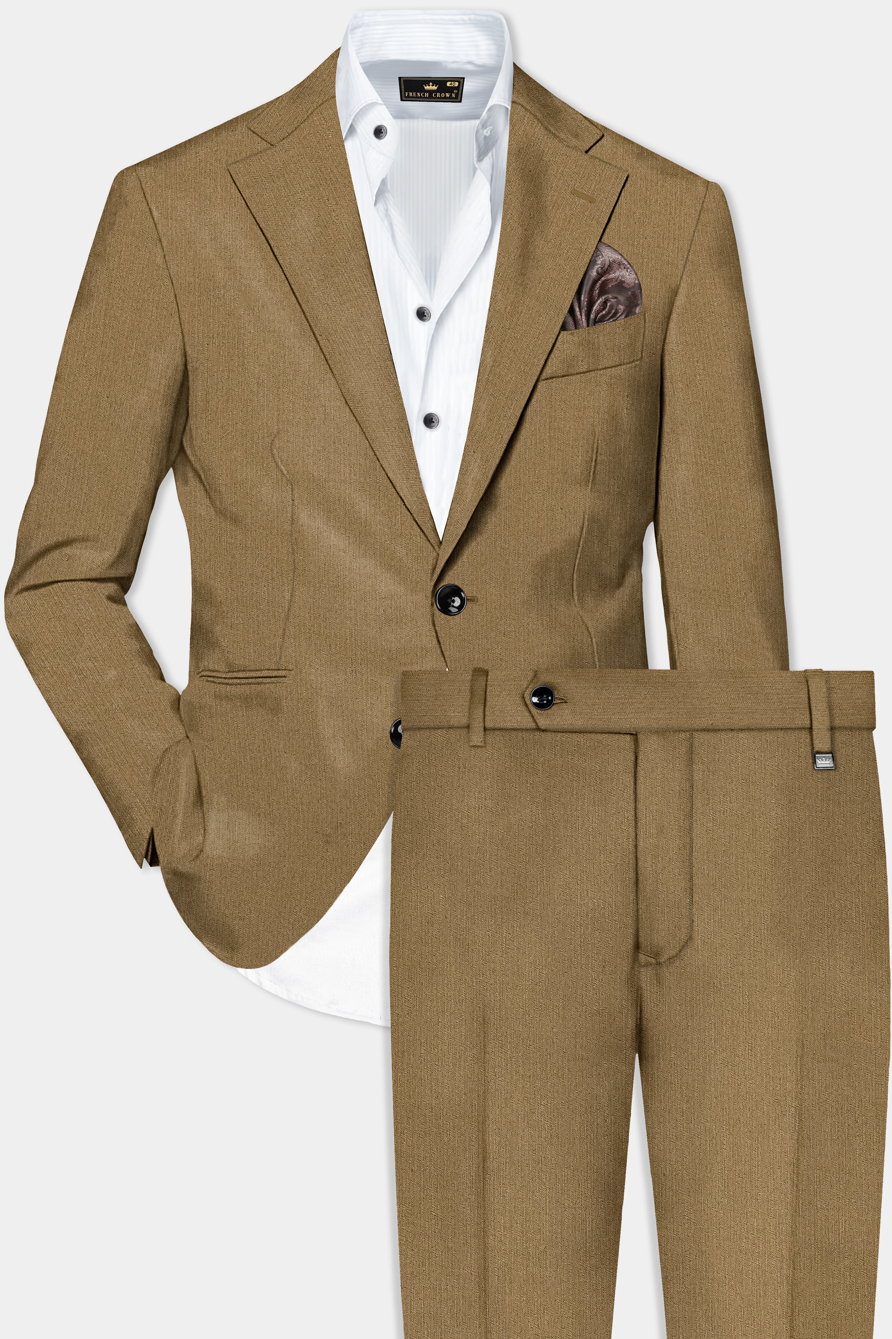 Sandrift Brown Solid Cotton Single Breasted Suit