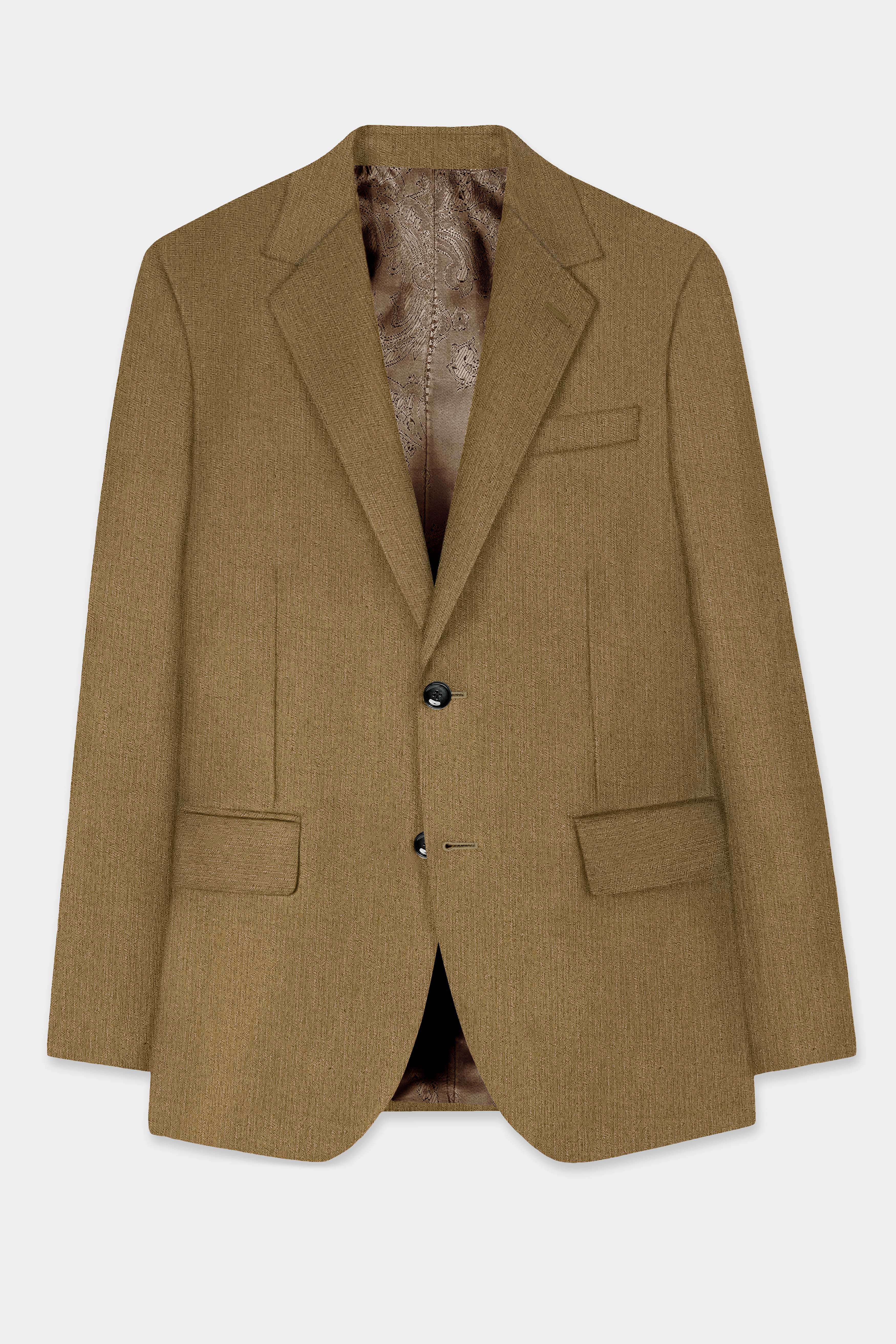 Sandrift Brown Solid Cotton Single Breasted Suit