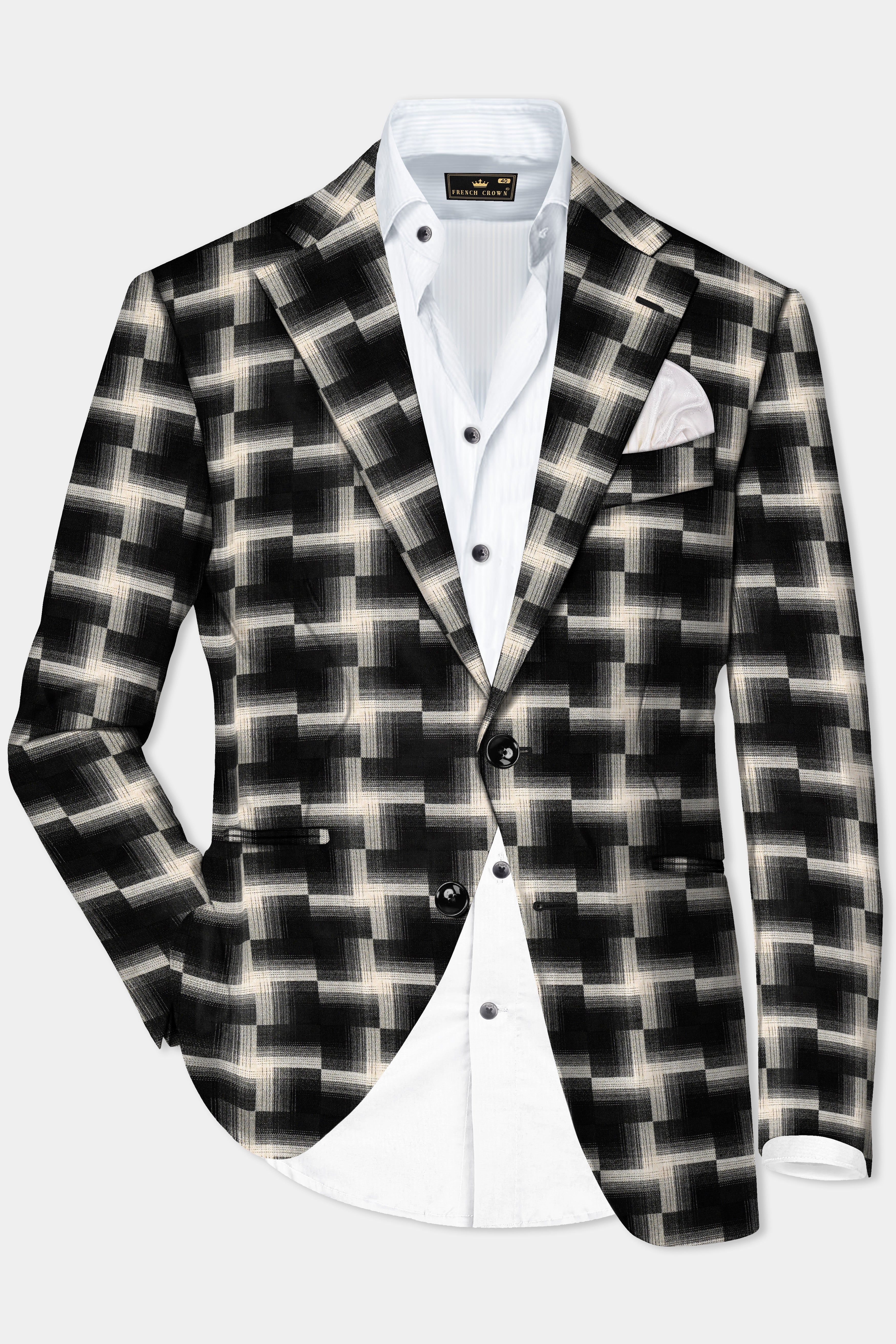 Jade Black And Almond Cream Printed Wool Rich Single Breasted Suit