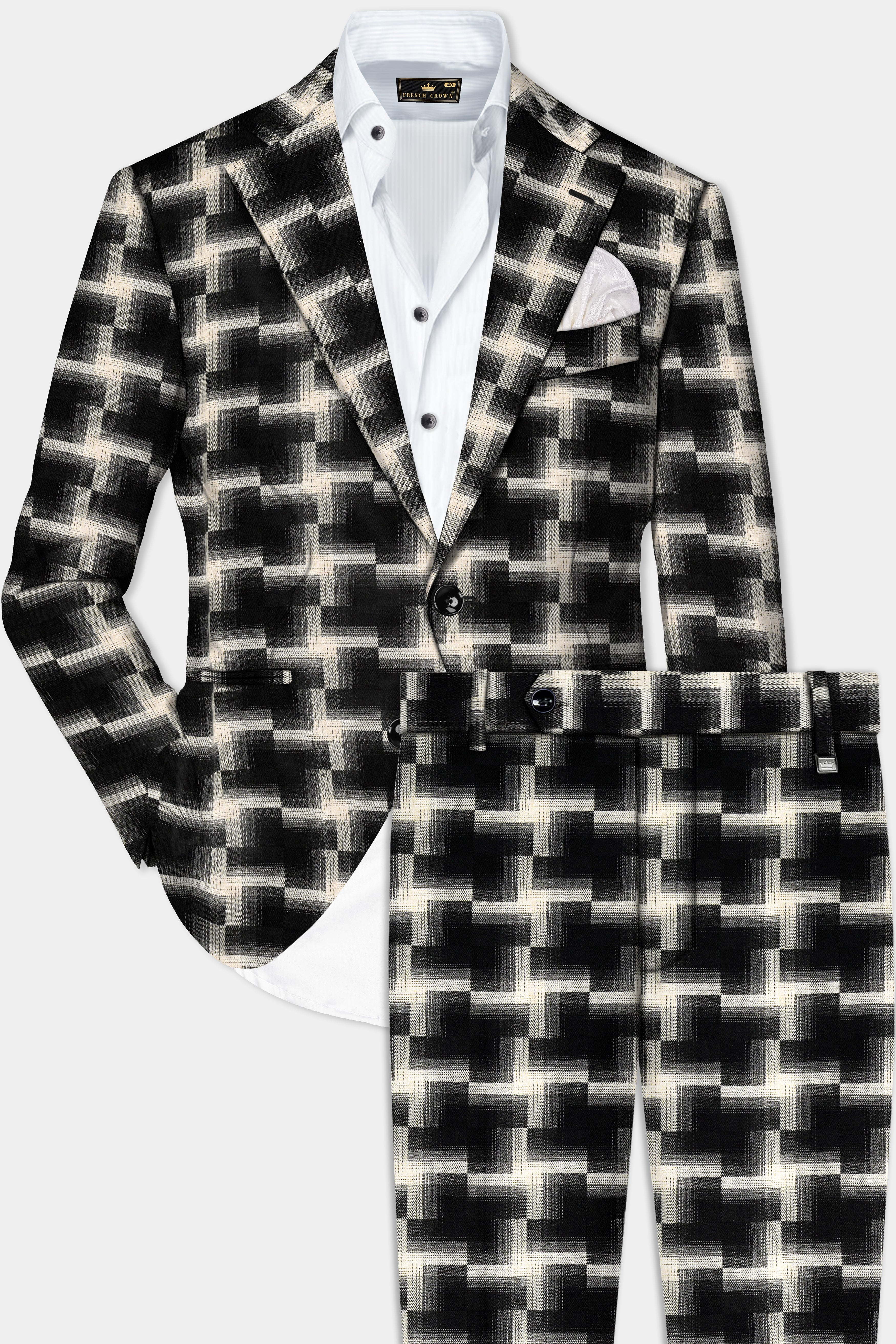 Jade Black And Almond Cream Printed Wool Rich Single Breasted Suit