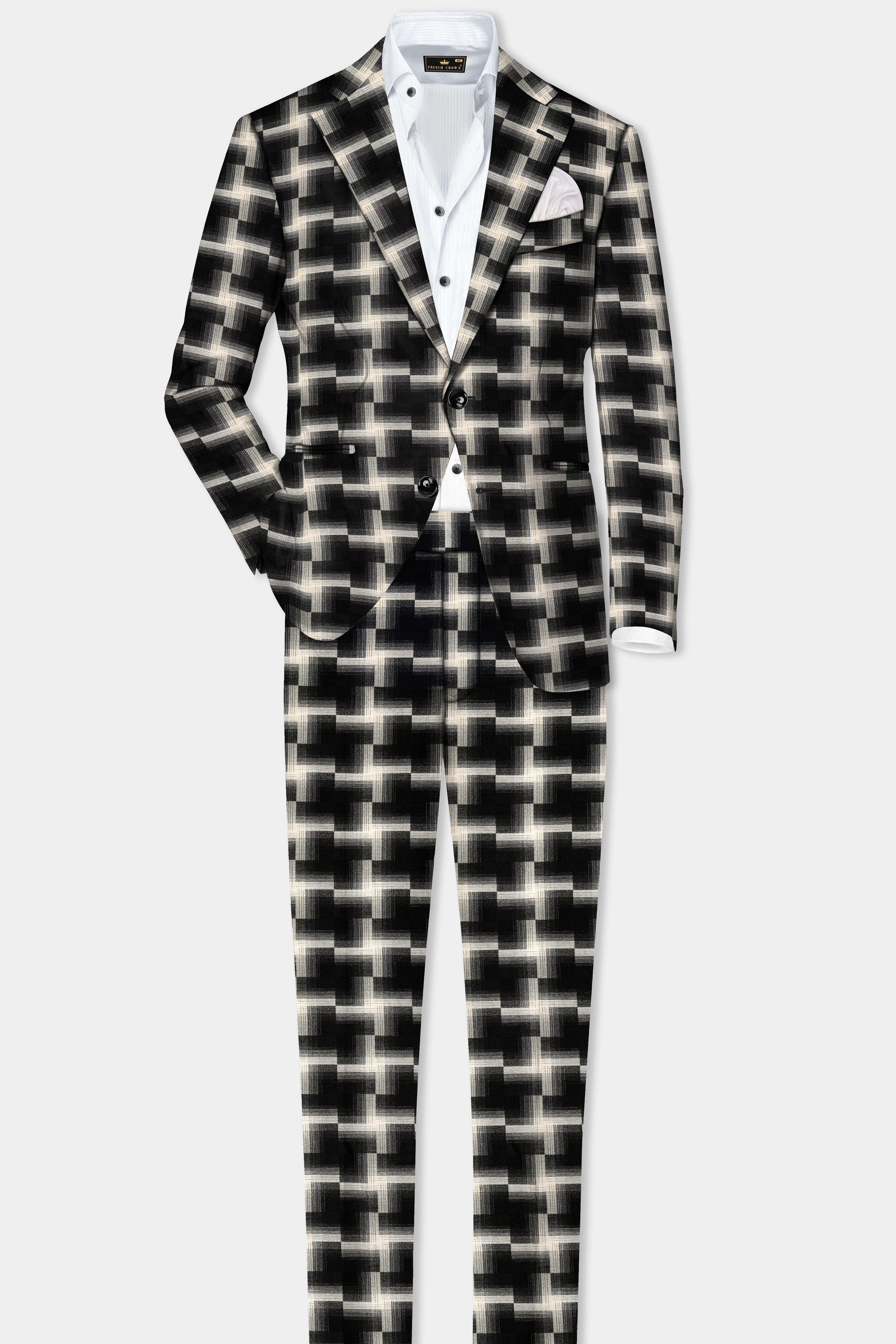 Jade Black And Almond Cream Printed Wool Rich Single Breasted Suit