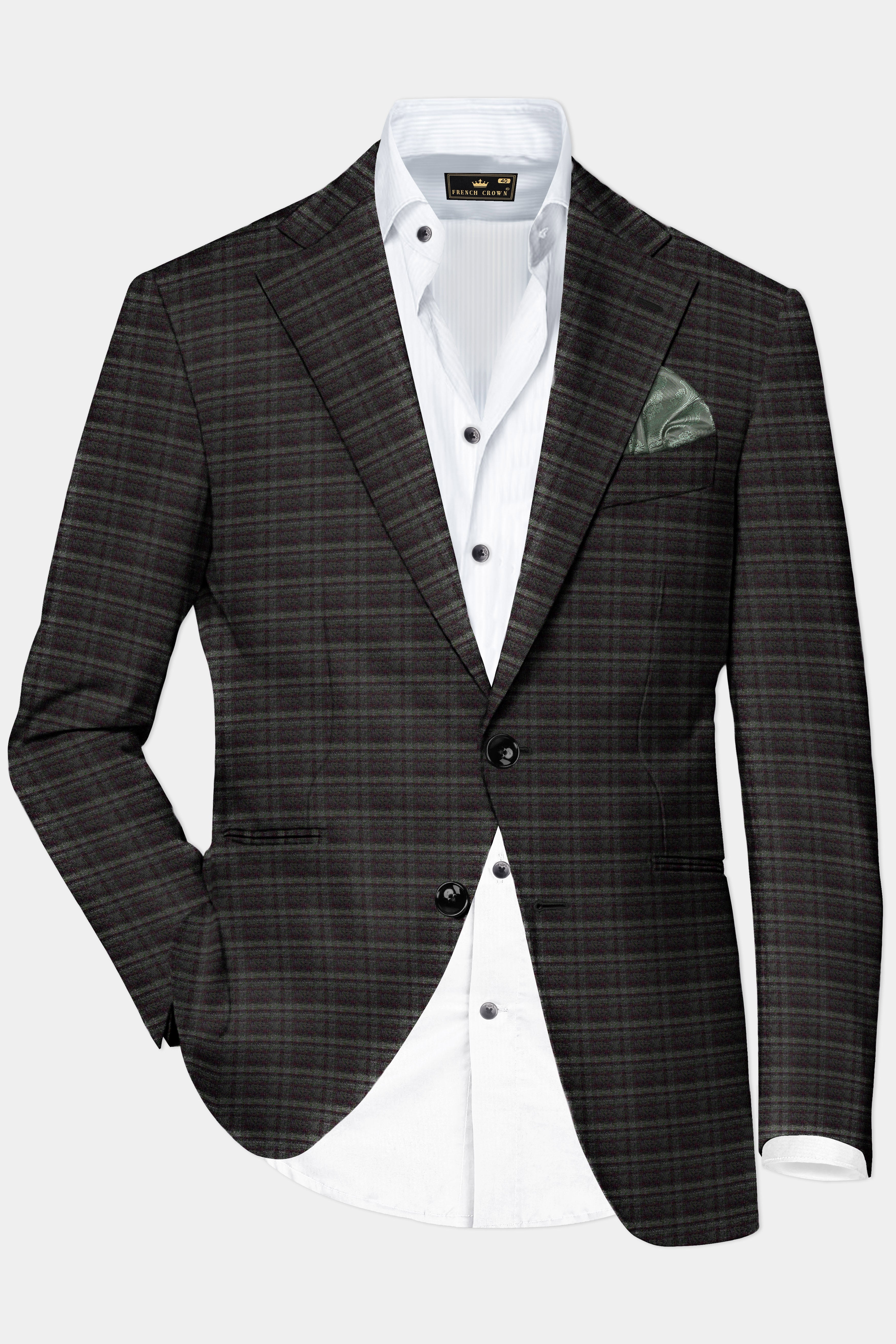 Zeus Brown And Lisbon Green Plaid Wool Rich Single Breasted Suit