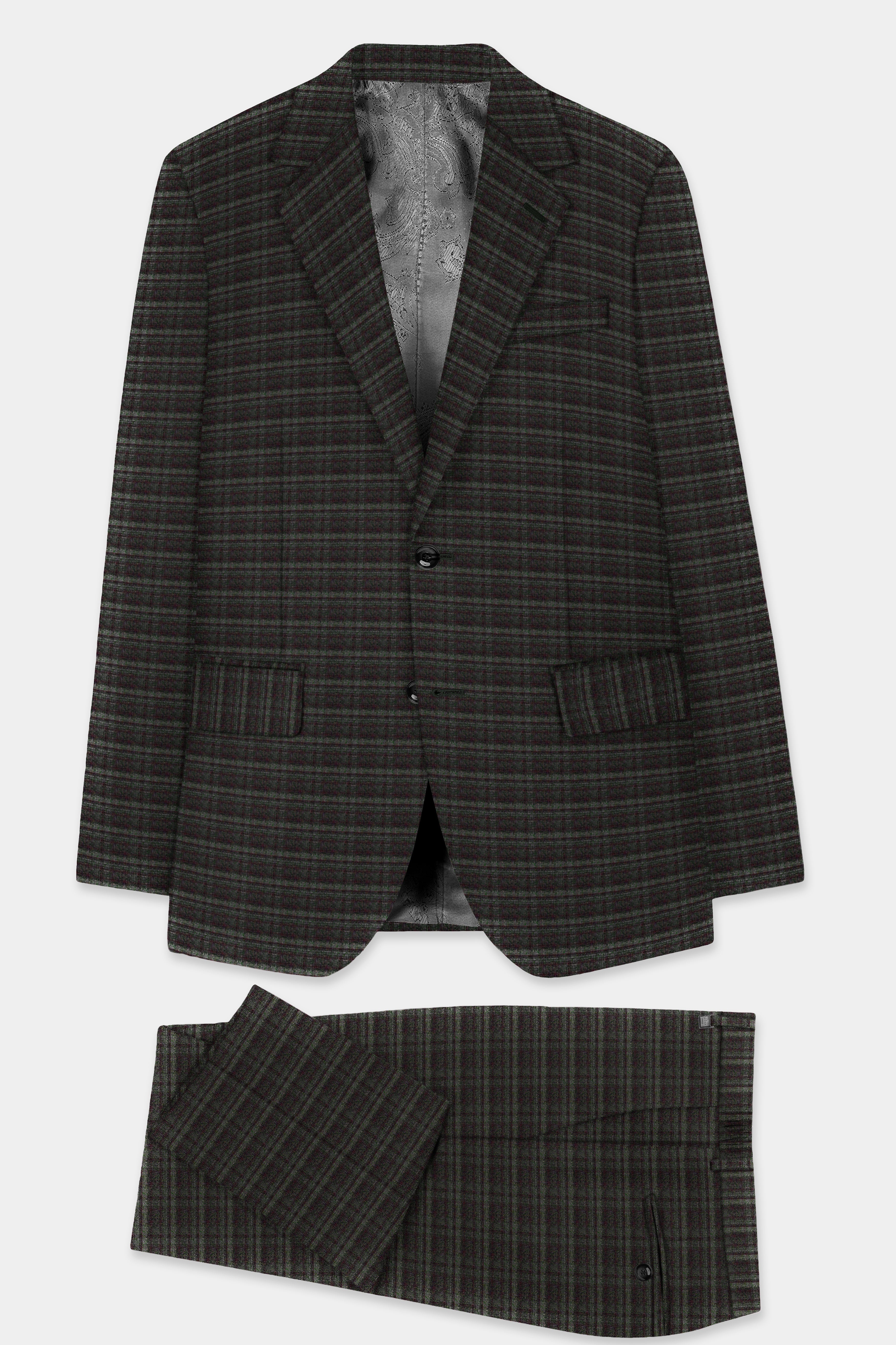 Zeus Brown And Lisbon Green Plaid Wool Rich Single Breasted Suit