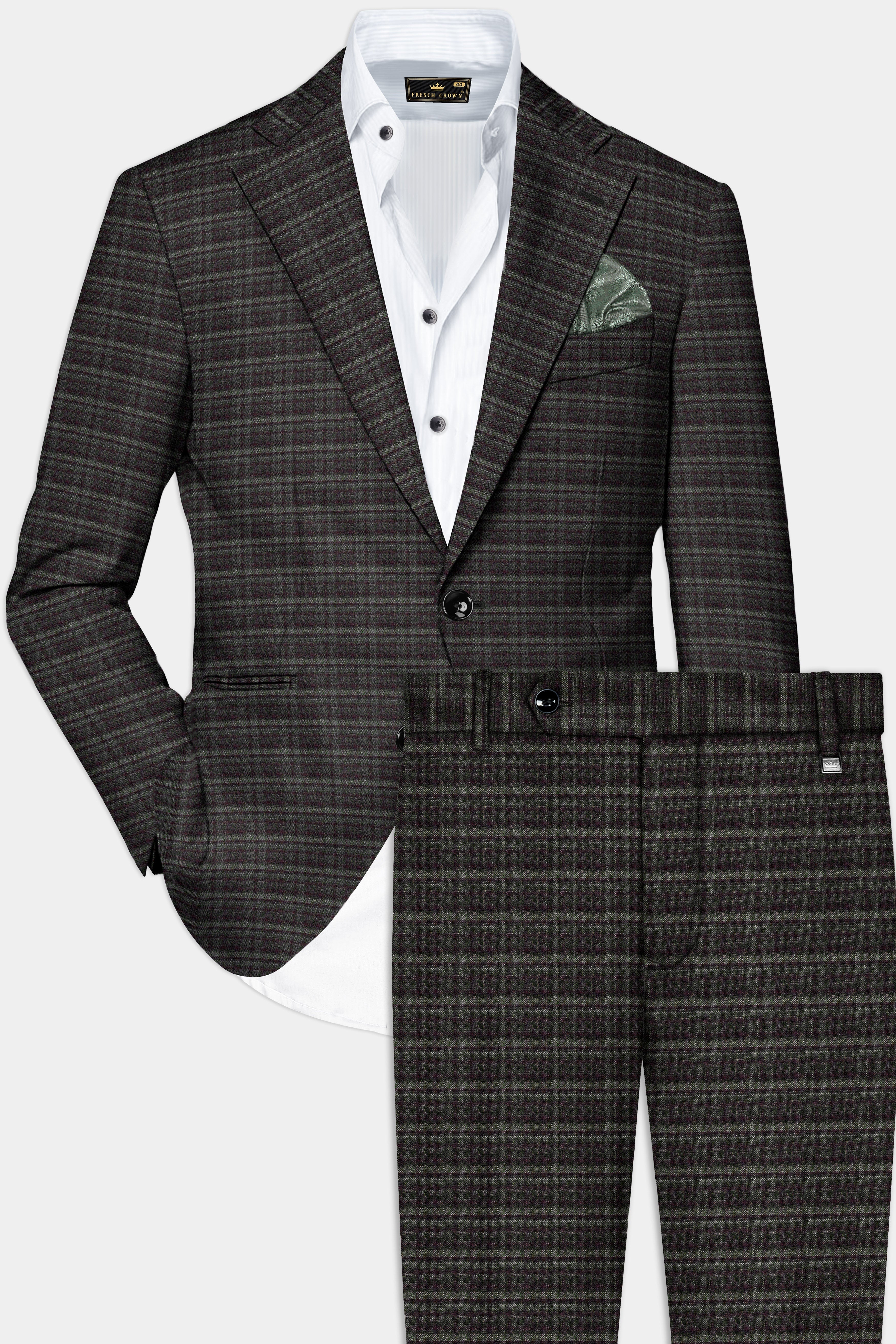 Zeus Gray And Lisbon Green Plaid Wool Rich Single Breasted Suit