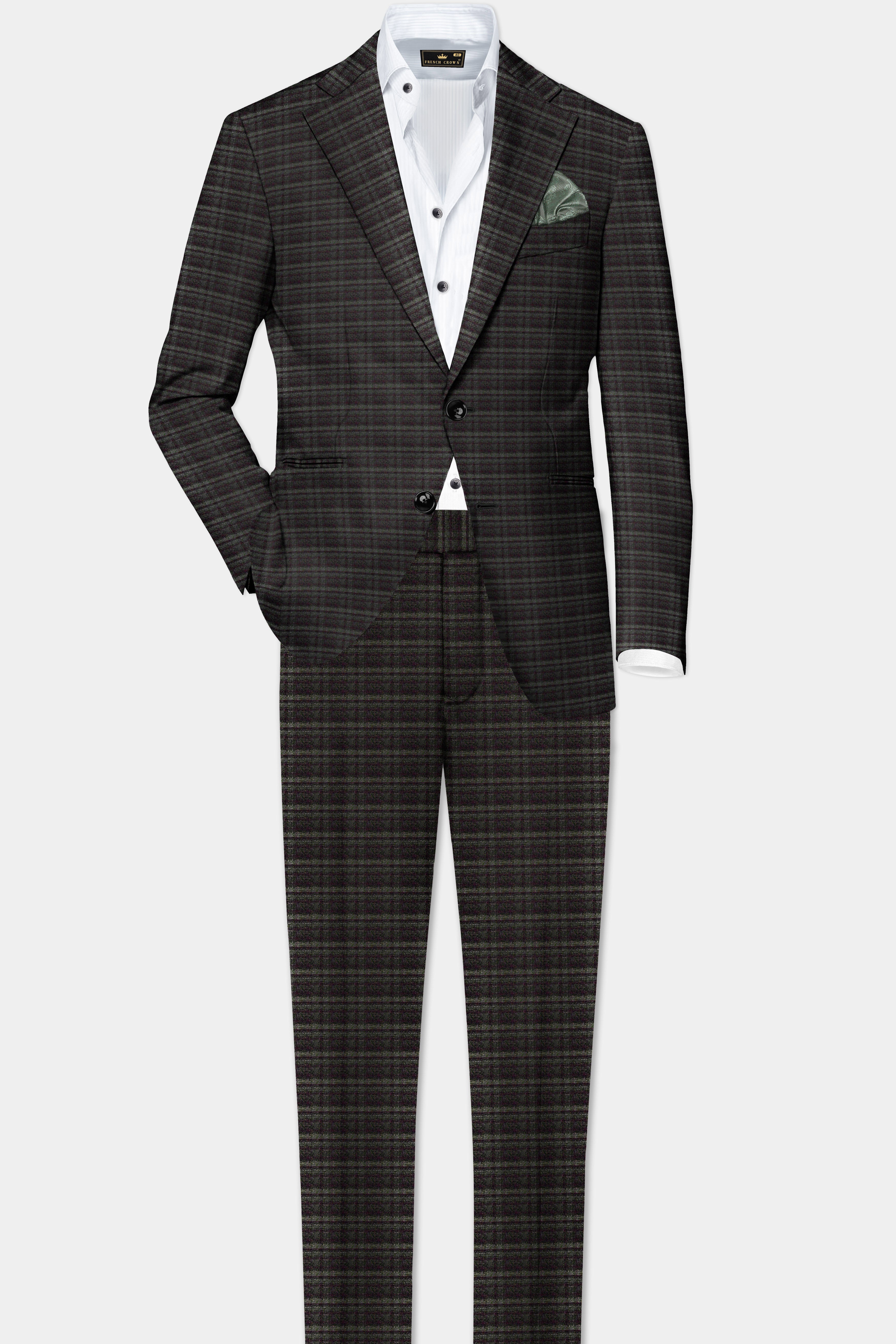 Zeus Brown And Lisbon Green Plaid Wool Rich Single Breasted Suit