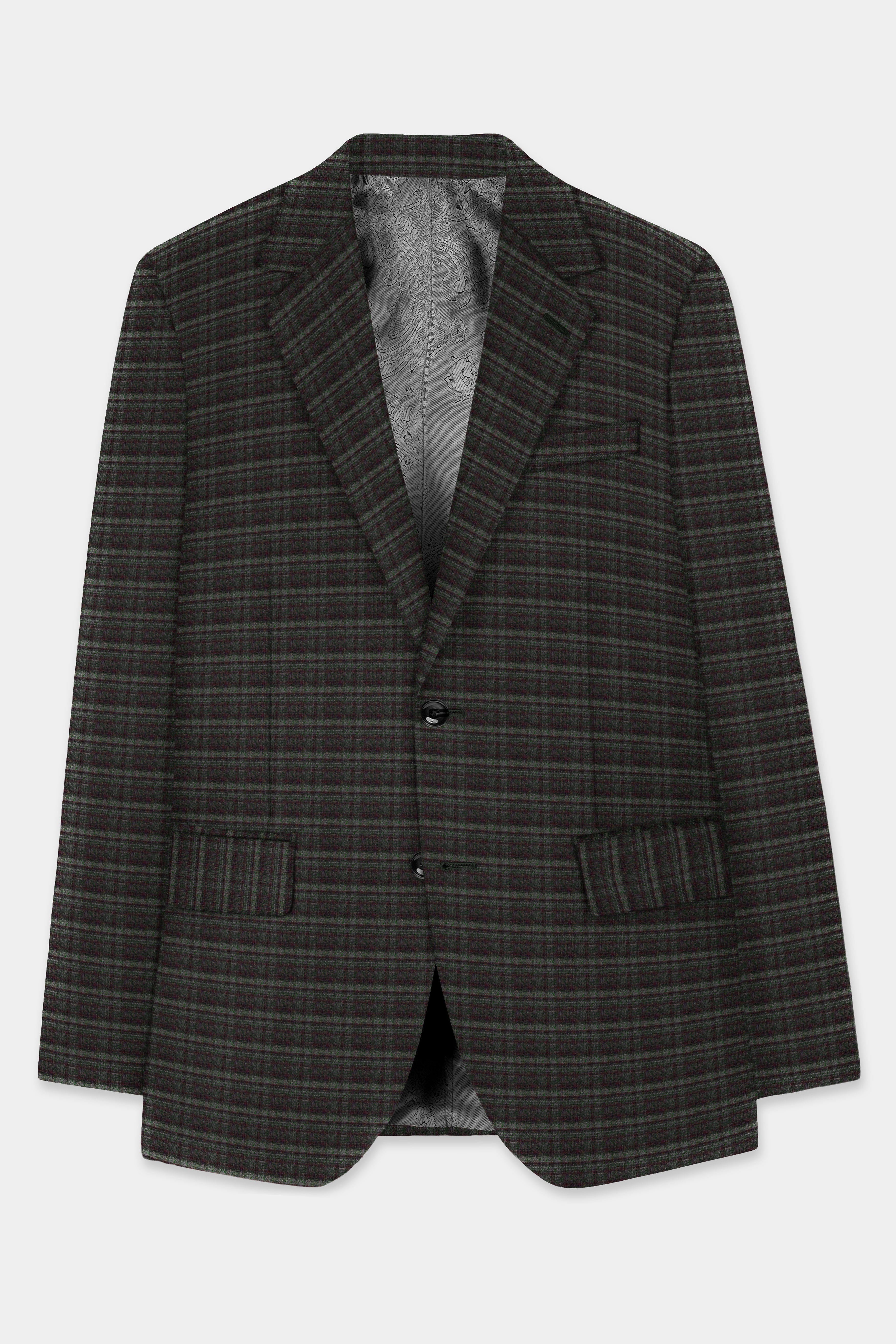 Zeus Brown And Lisbon Green Plaid Wool Rich Single Breasted Suit