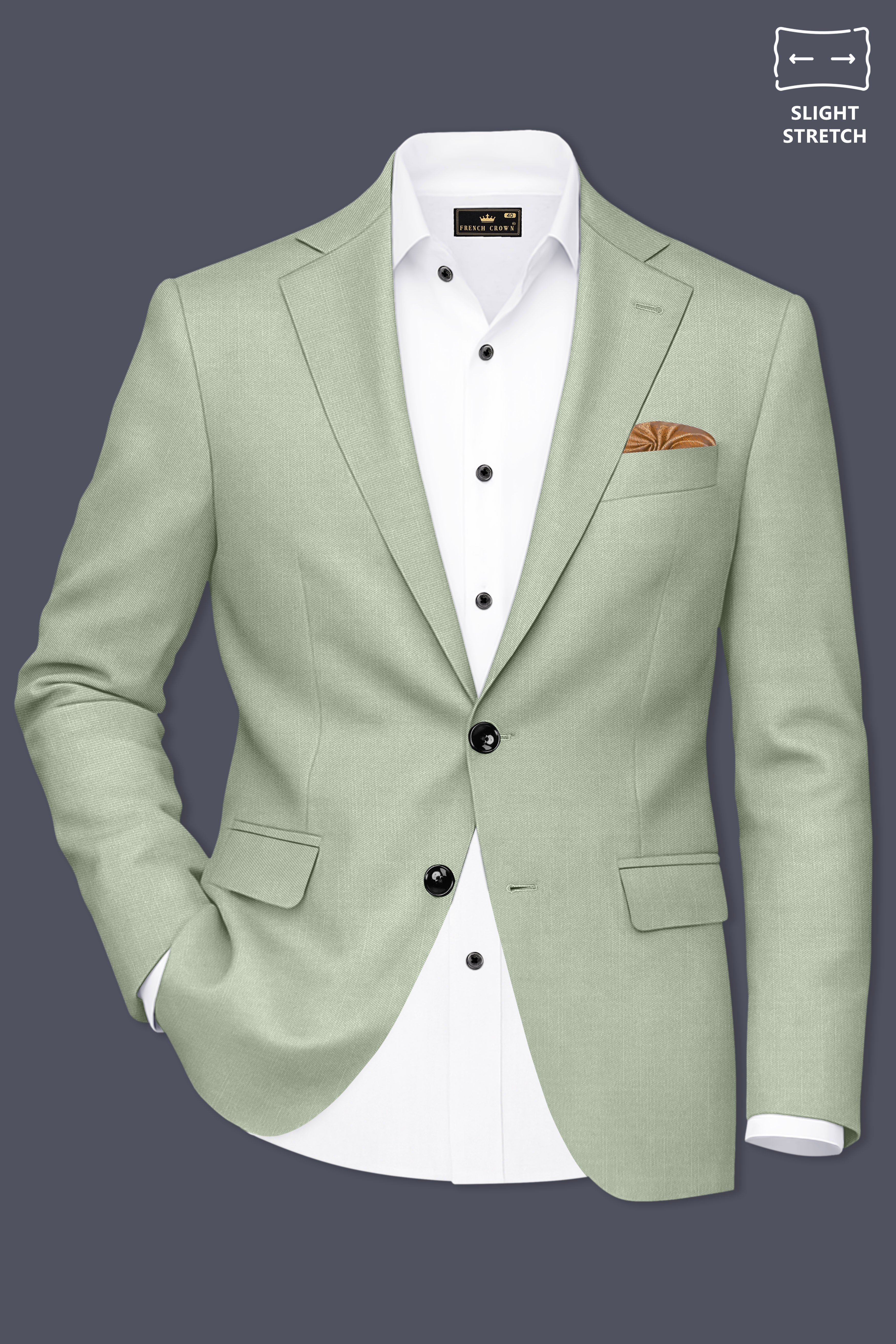 Spanish Green Solid Wool Rich Single Breasted Slight Stretch Suit