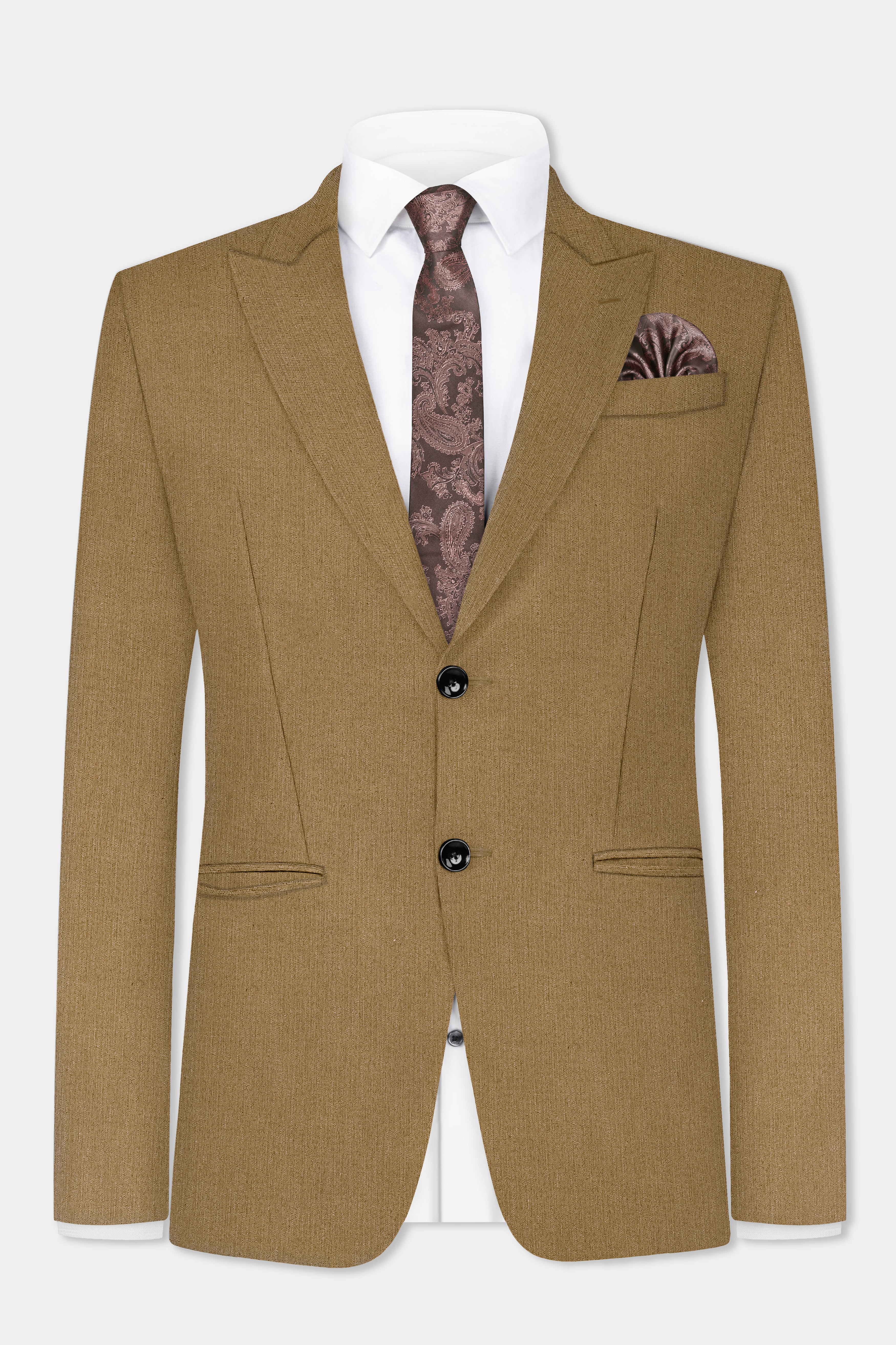 Sandrift Brown Solid Cotton Single Breasted Peak lapel Suit