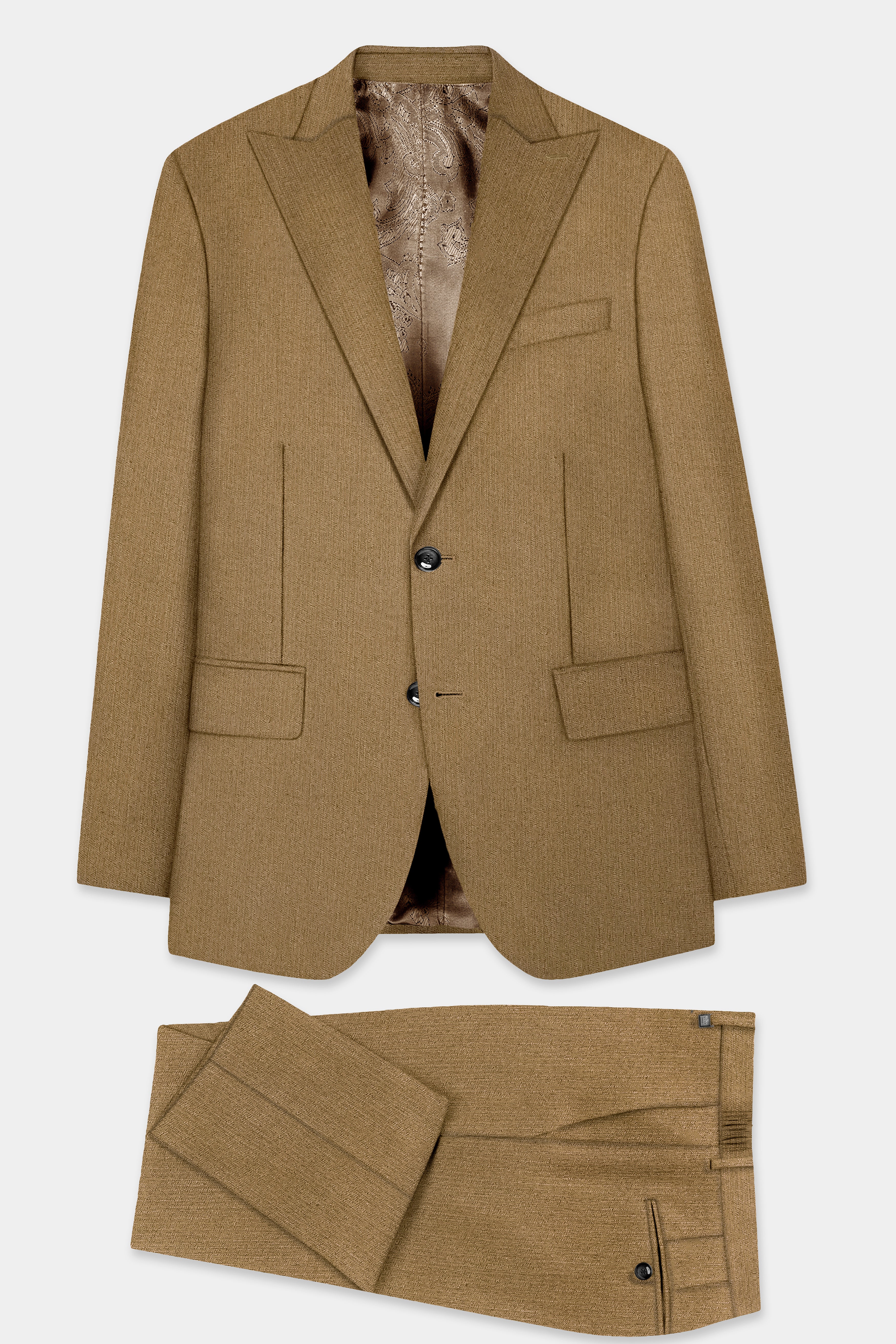 Sandrift Brown Solid Cotton Single Breasted Peak lapel Suit