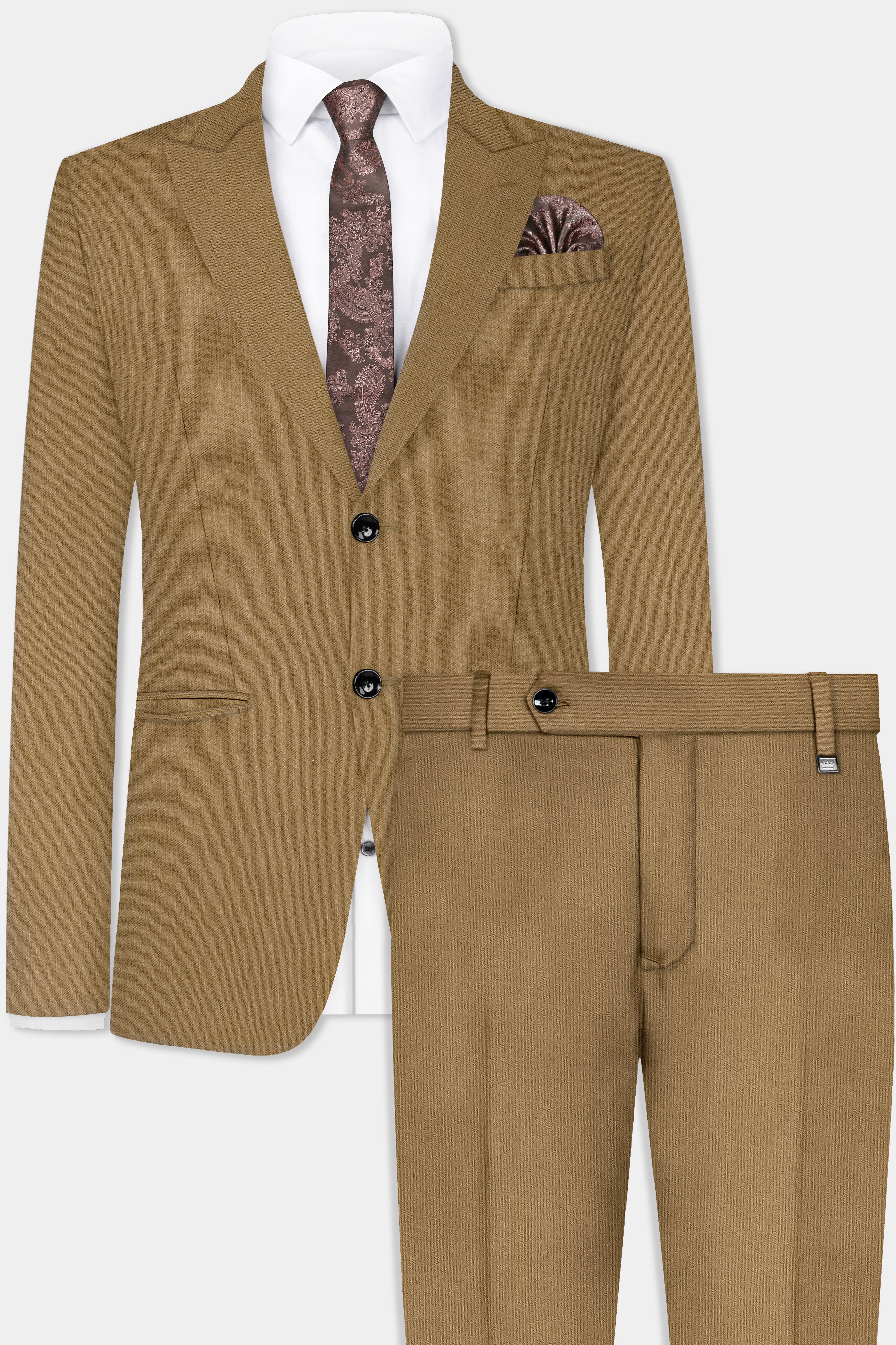 Sandrift Brown Solid Cotton Single Breasted Peak lapel Suit