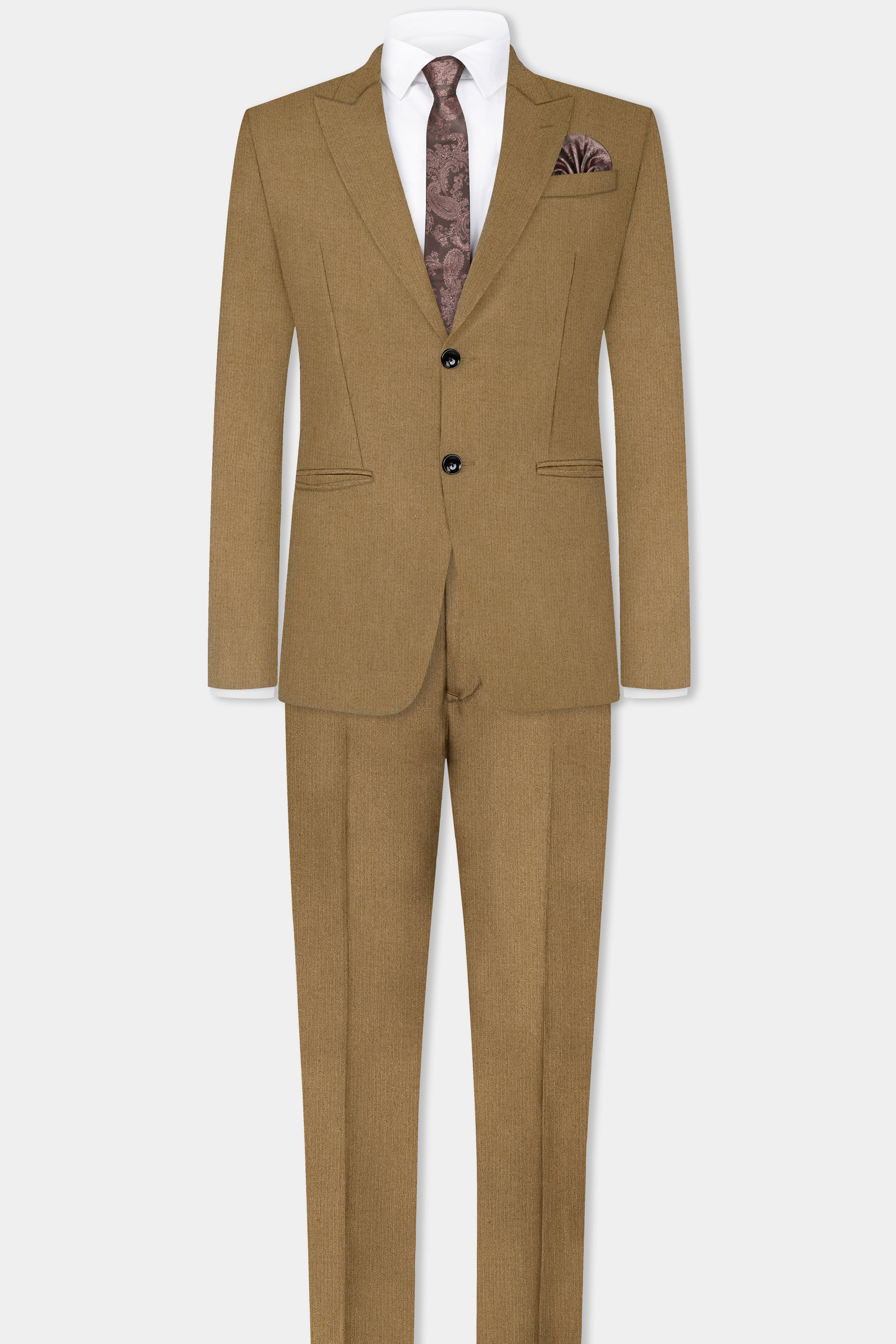 Sandrift Brown Solid Cotton Single Breasted Peak lapel Suit