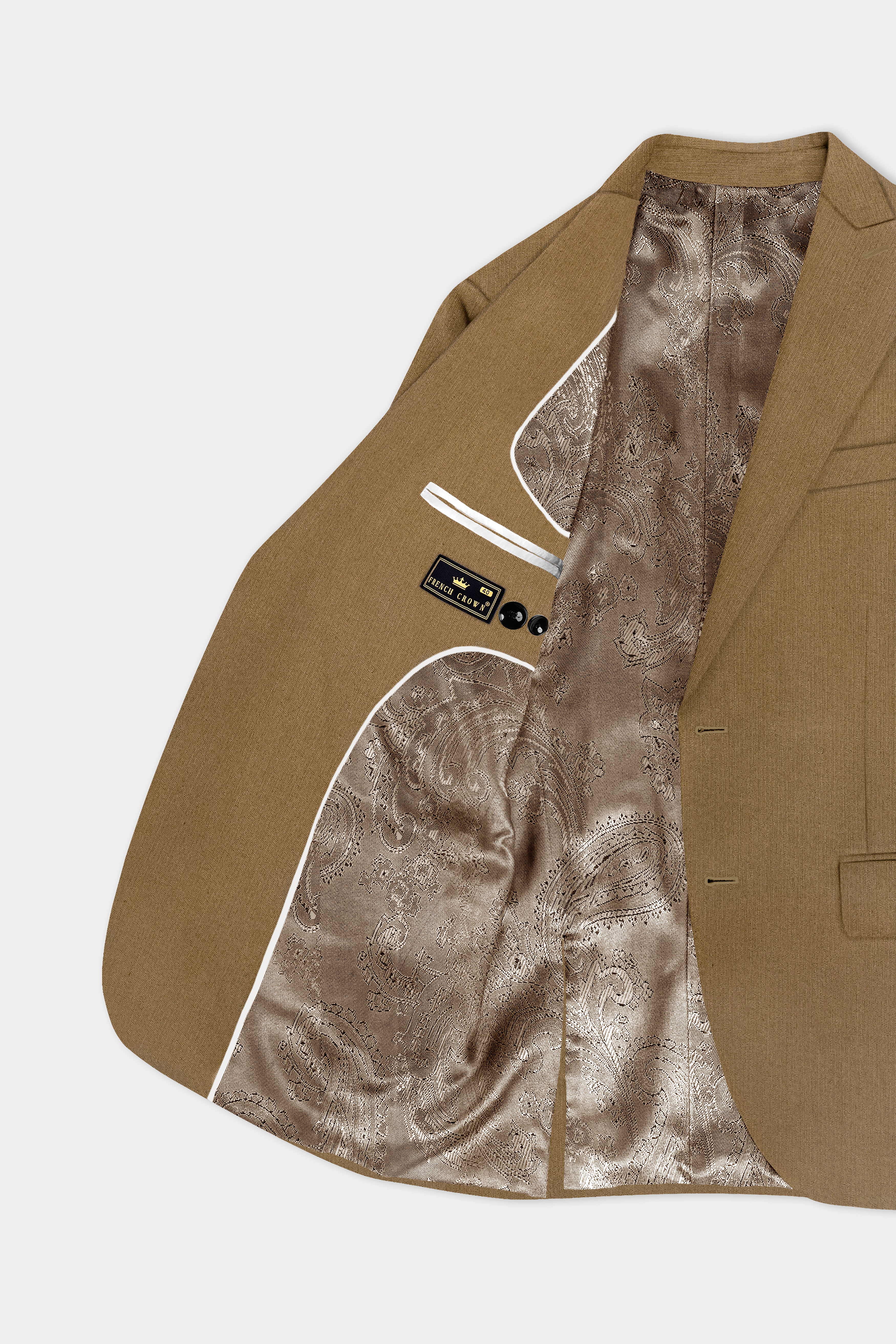 Sandrift Brown Solid Cotton Single Breasted Peak lapel Suit