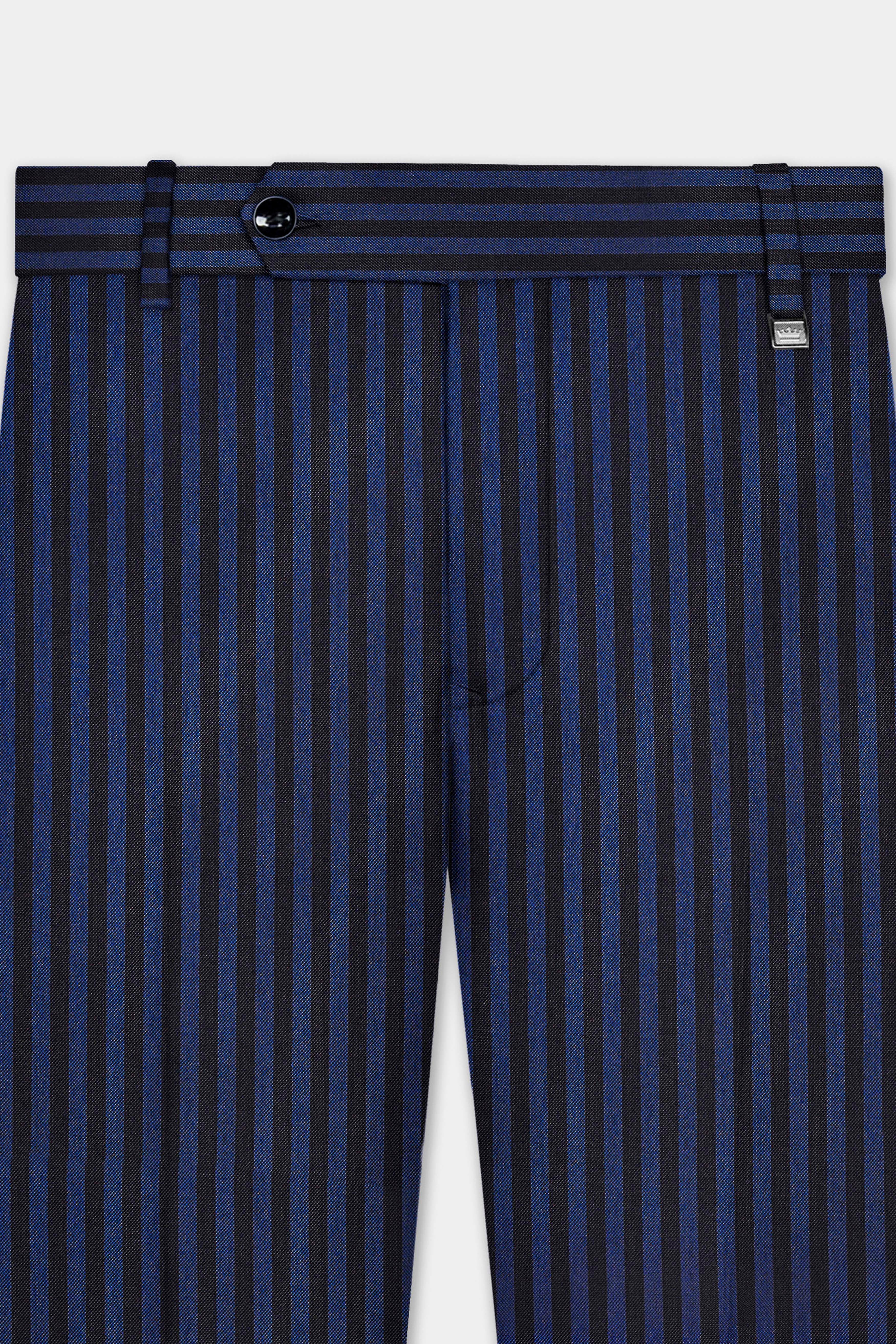 Royal Blue And Jade Black Striped Wool Rich Double Breasted Suit