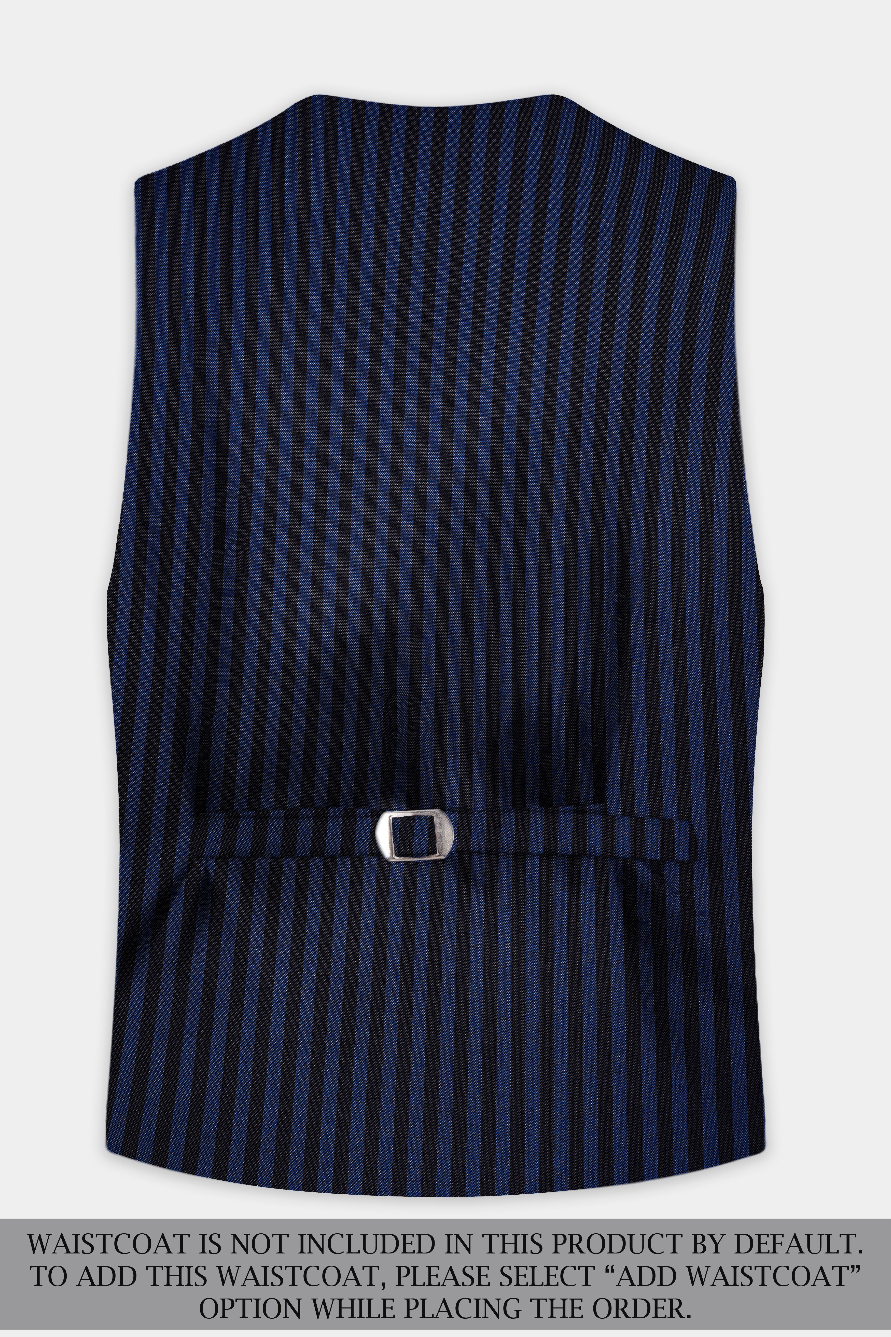 Royal Blue And Jade Black Striped Wool Rich Double Breasted Suit