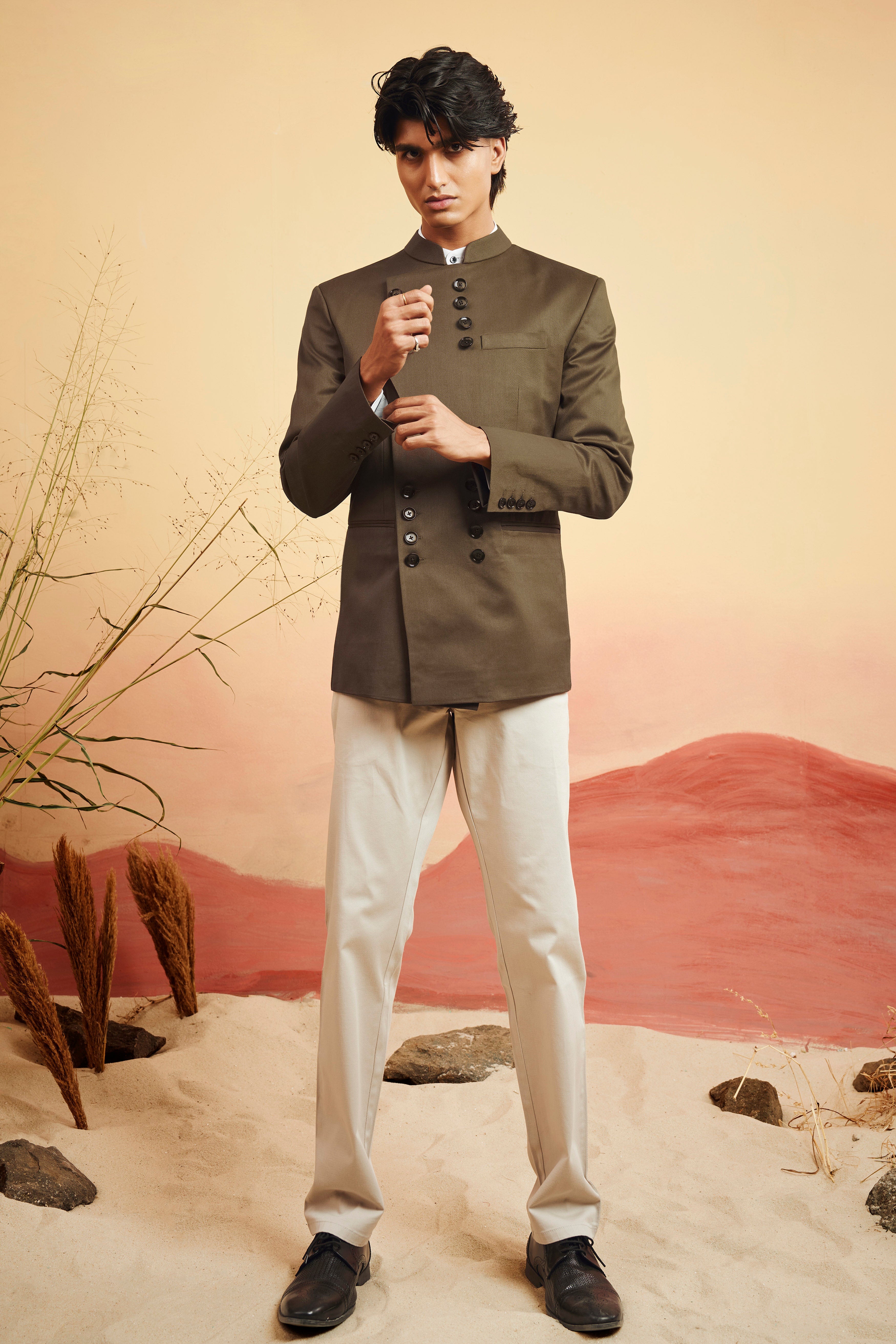 Makara Brown Solid Wool Rich Designer Suit