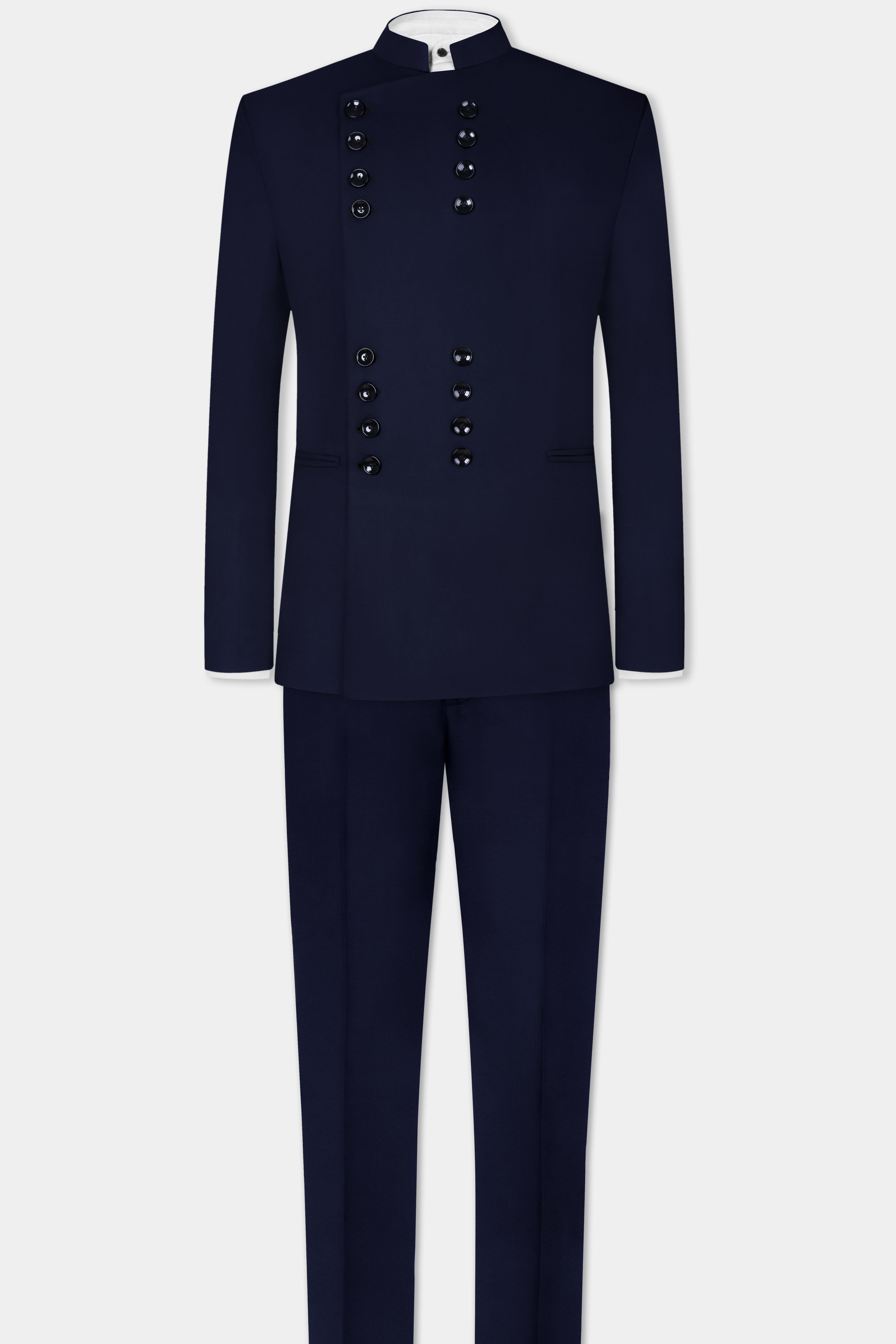 Ribbon Blue Solid Wool Rich Designer Suit