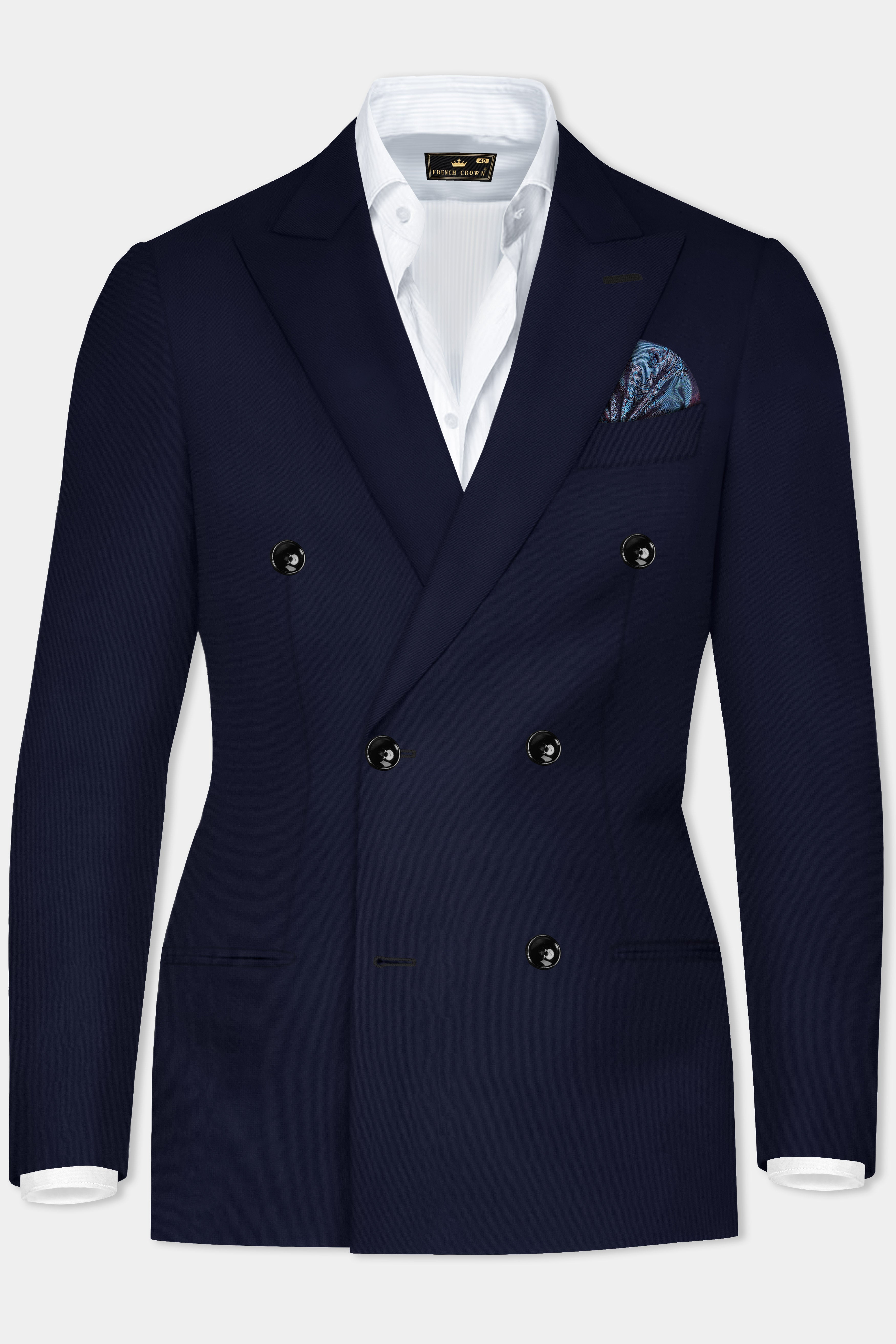 Ribbon Blue Solid Wool Rich Double Breasted Suit