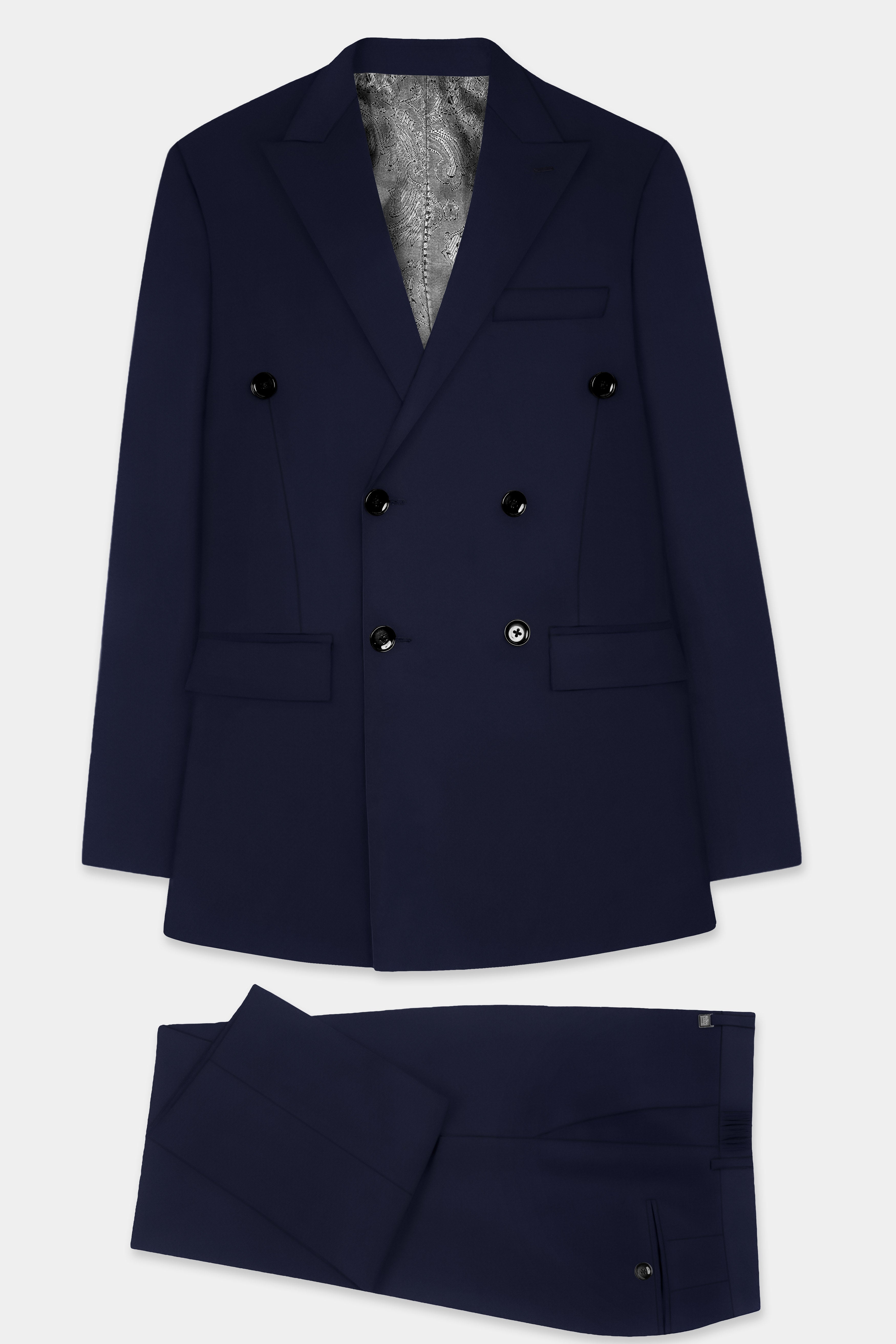 Ribbon Blue Solid Wool Rich Double Breasted Suit